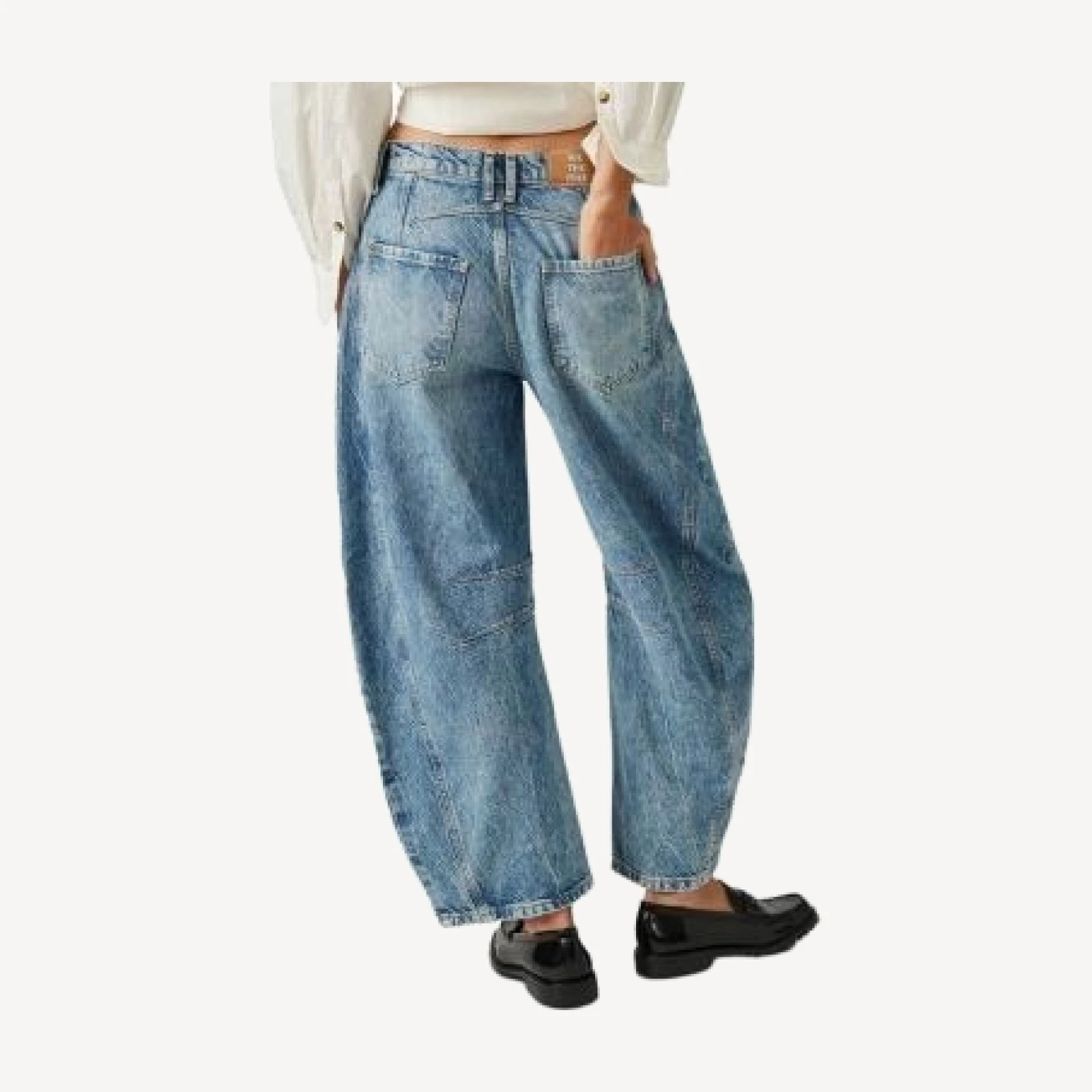 Free People We The Free Good Luck Mid Rise Barrel Jeans in Ultra Light Beam