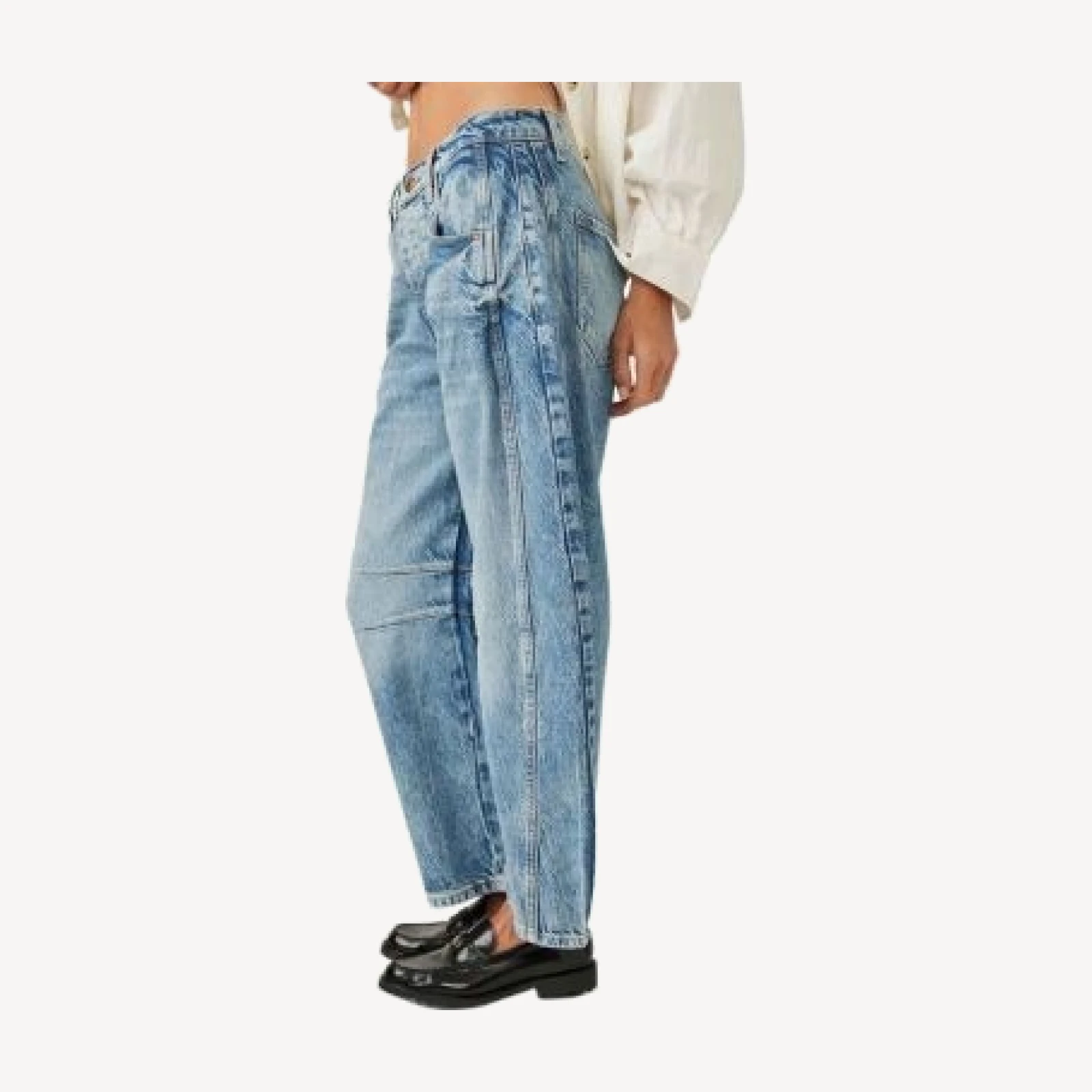 Free People We The Free Good Luck Mid Rise Barrel Jeans in Ultra Light Beam