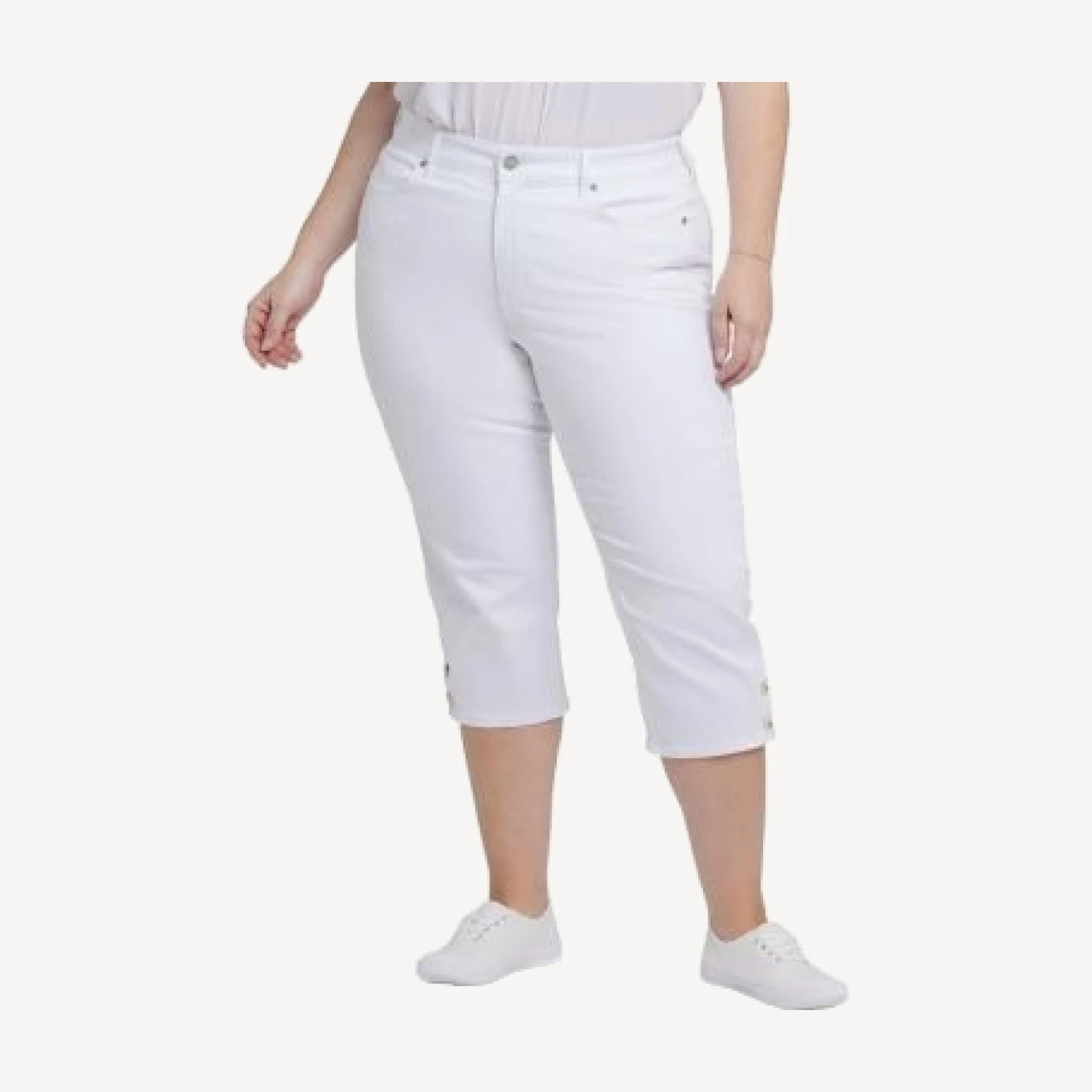 Nydj Plus Marilyn Buttoned Cuff Straight Crop Jeans in Optic White