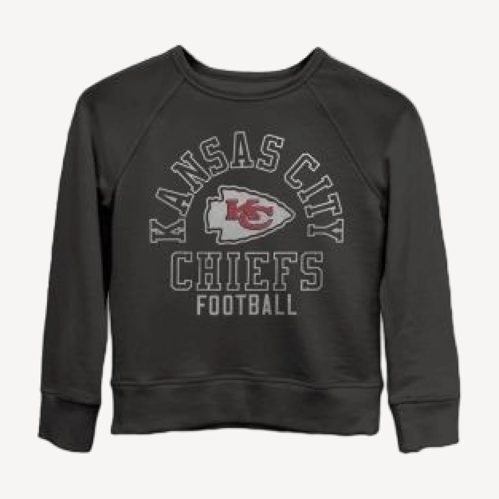 Junk Food Clothing Unisex Nfl Kansas City Chiefs Flocked Raglan Crew Fleece Sweatshirt - Little Kid, Big Kid