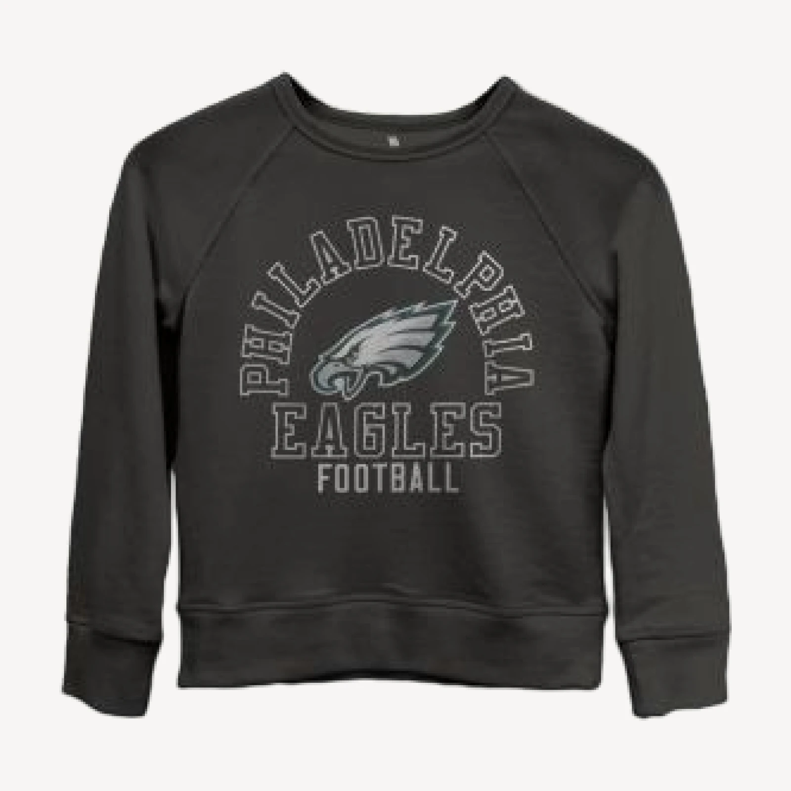 Junk Food Clothing Unisex Nfl Philadelphia Eagles Flocked Raglan Crew Fleece Sweatshirt - Little Kid, Big Kid
