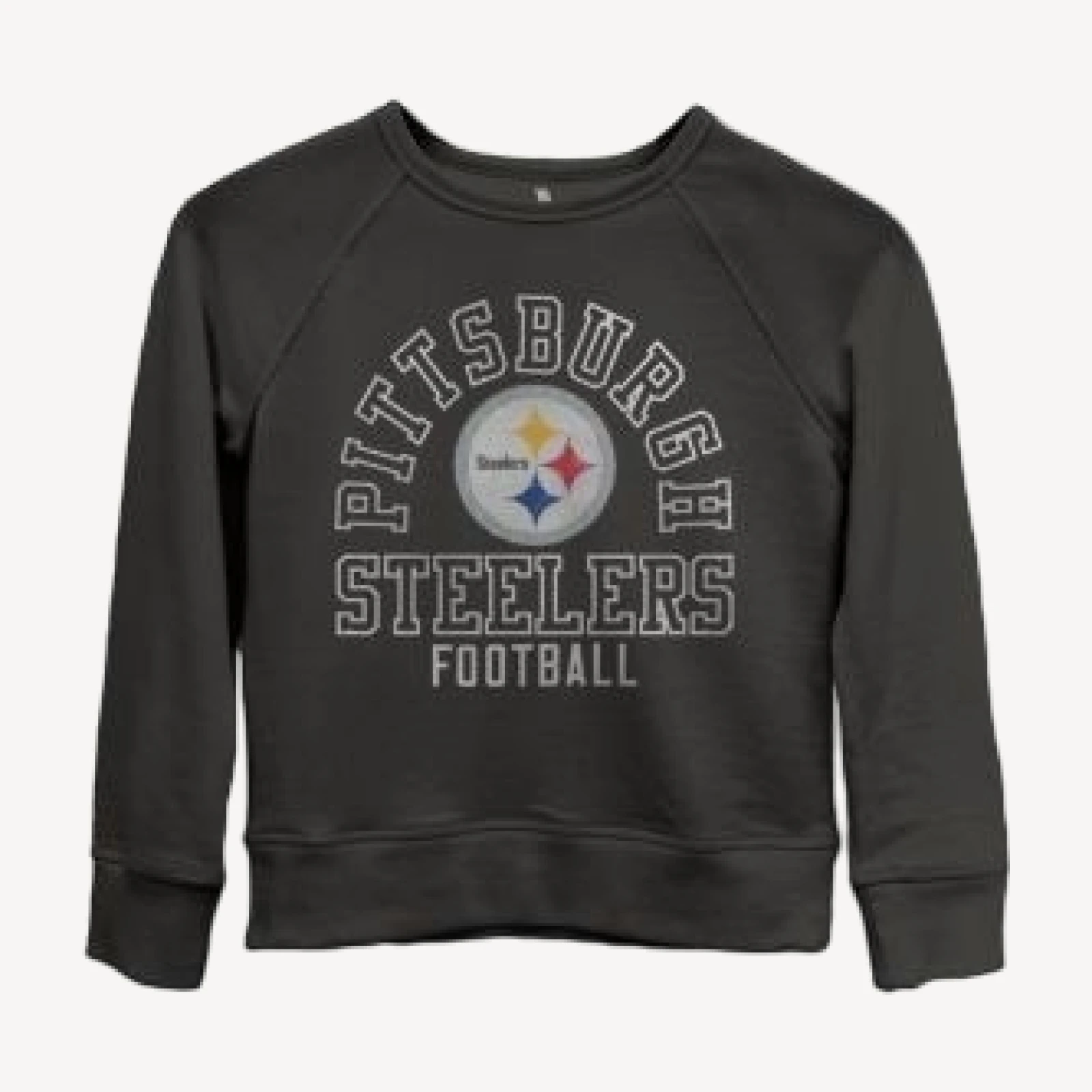 Junk Food Clothing Unisex Nfl Pittsburgh Steelers Flocked Raglan Crew Fleece Sweatshirt - Little Kid, Big Kid