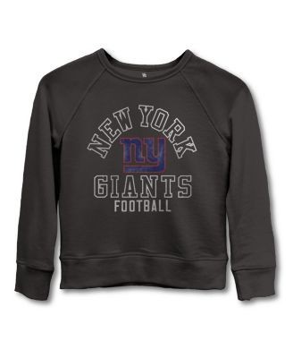 Junk Food Clothing Unisex Nfl New York Giants Flocked Raglan Crew Fleece Sweatshirt - Little Kid, Big Kid