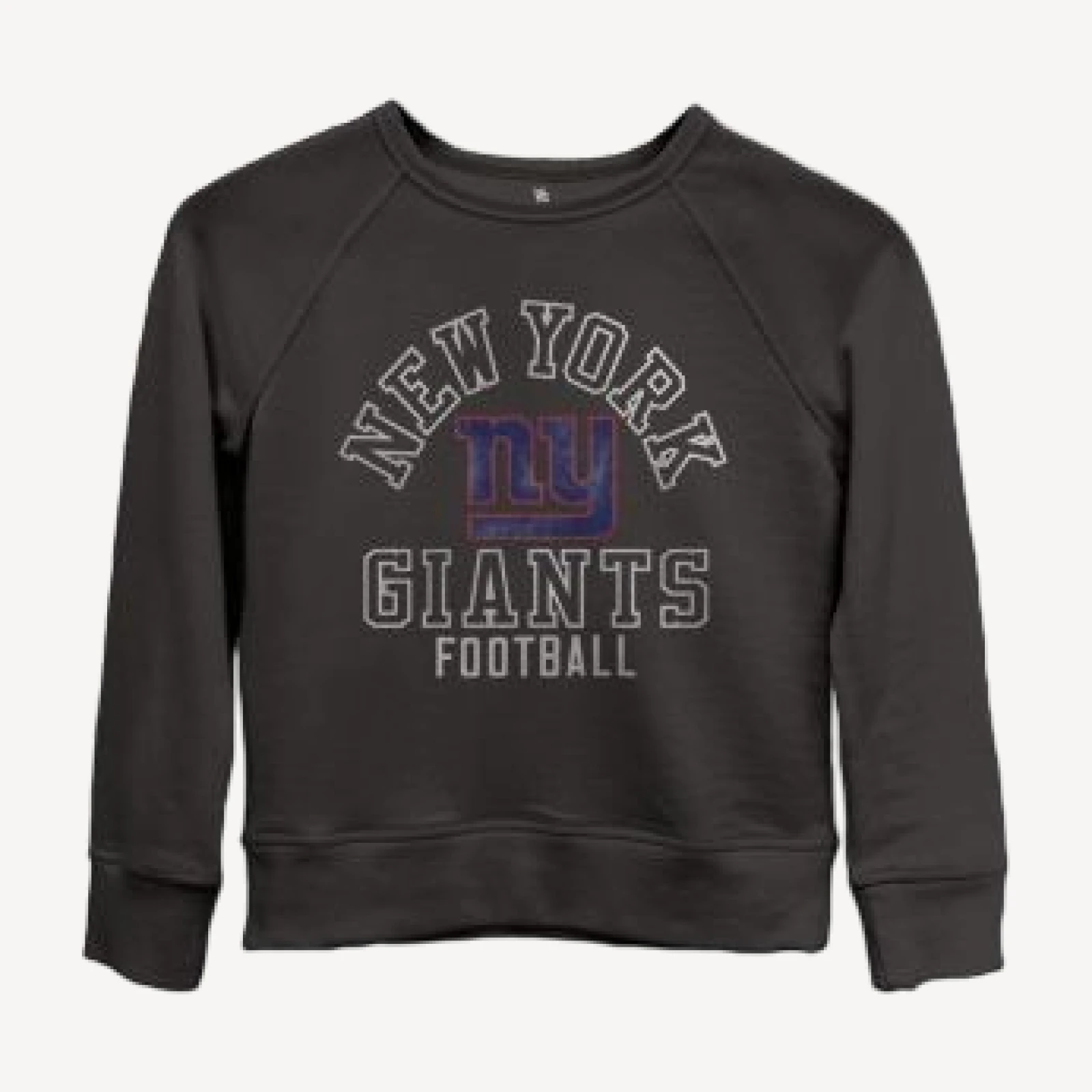 Junk Food Clothing Unisex Nfl New York Giants Flocked Raglan Crew Fleece Sweatshirt - Little Kid, Big Kid