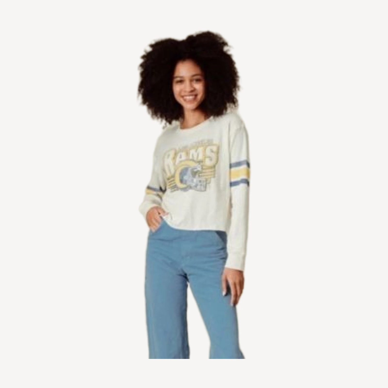 Junk Food Clothing Women's Nfl Los Angeles Rams Kickoff Crop Crew Fleece Sweatshirt