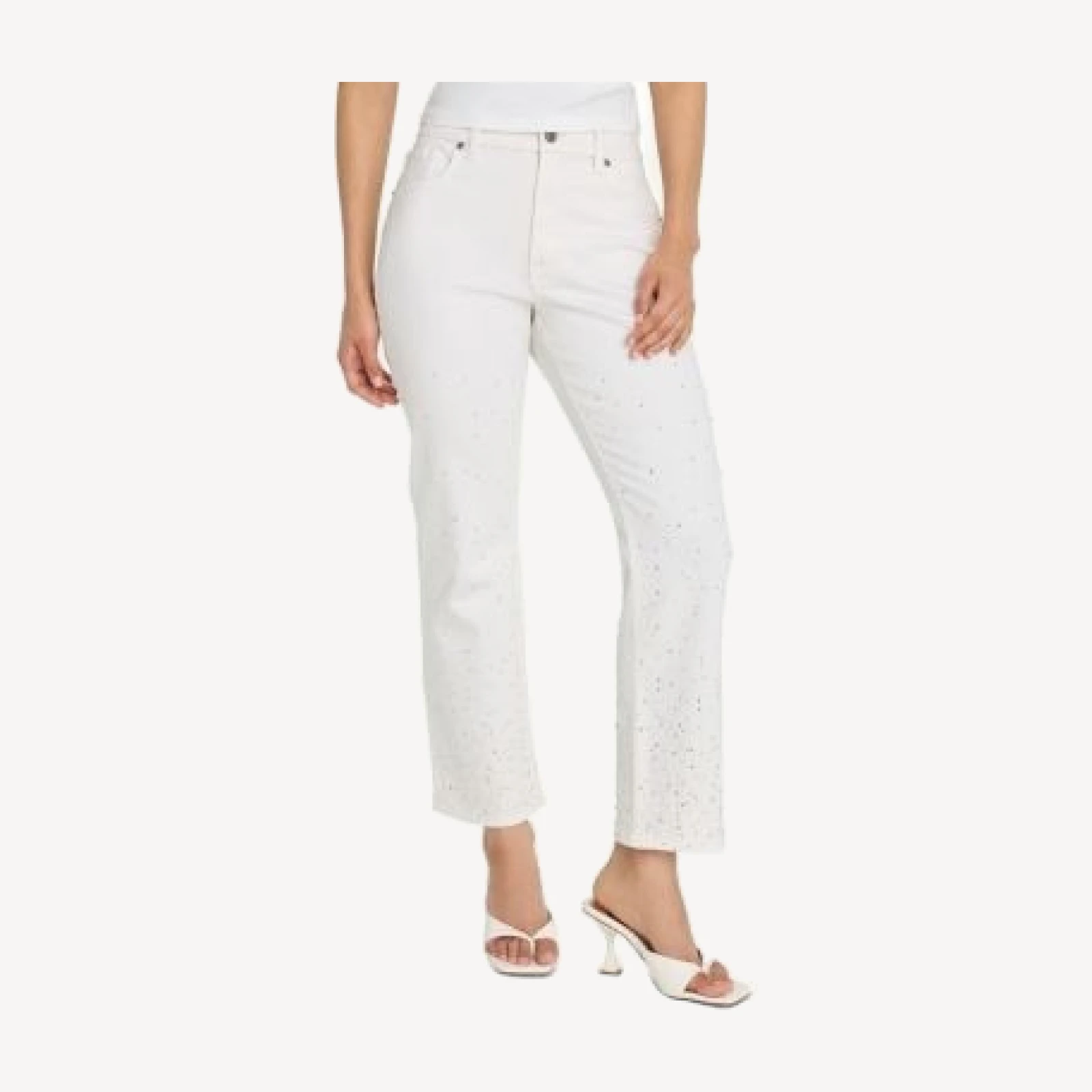 Good American Good Icon High Rise Straight Ankle Embellished Jeans in White001
