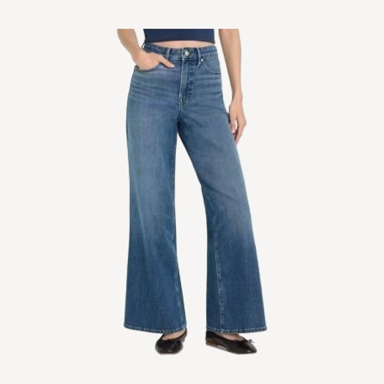Good American Good Waist High Rise Palazzo Ankle Jeans in Indigo1281