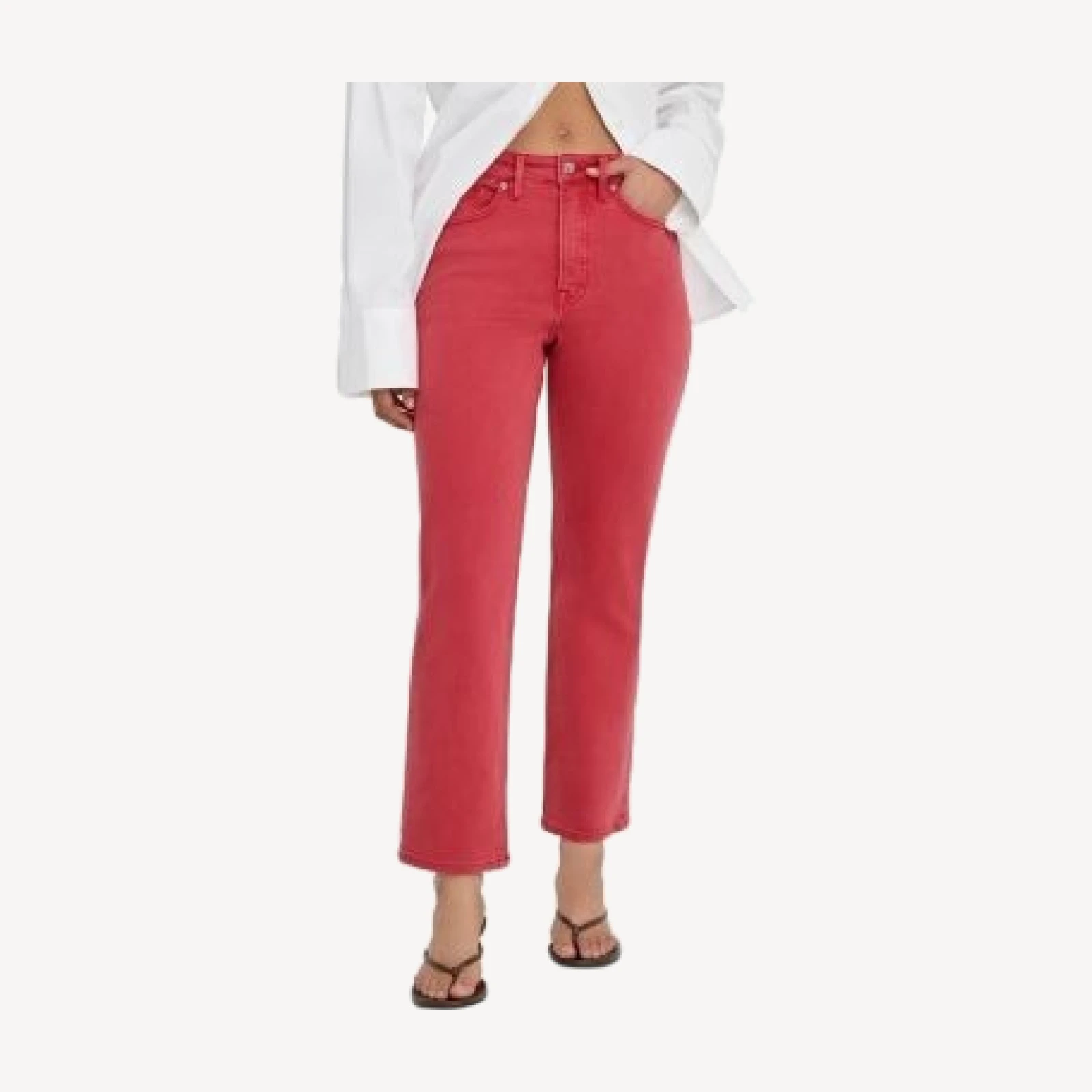 Good American Good Icon Mid Rise Straight Leg Ankle Jeans in Cherry Red