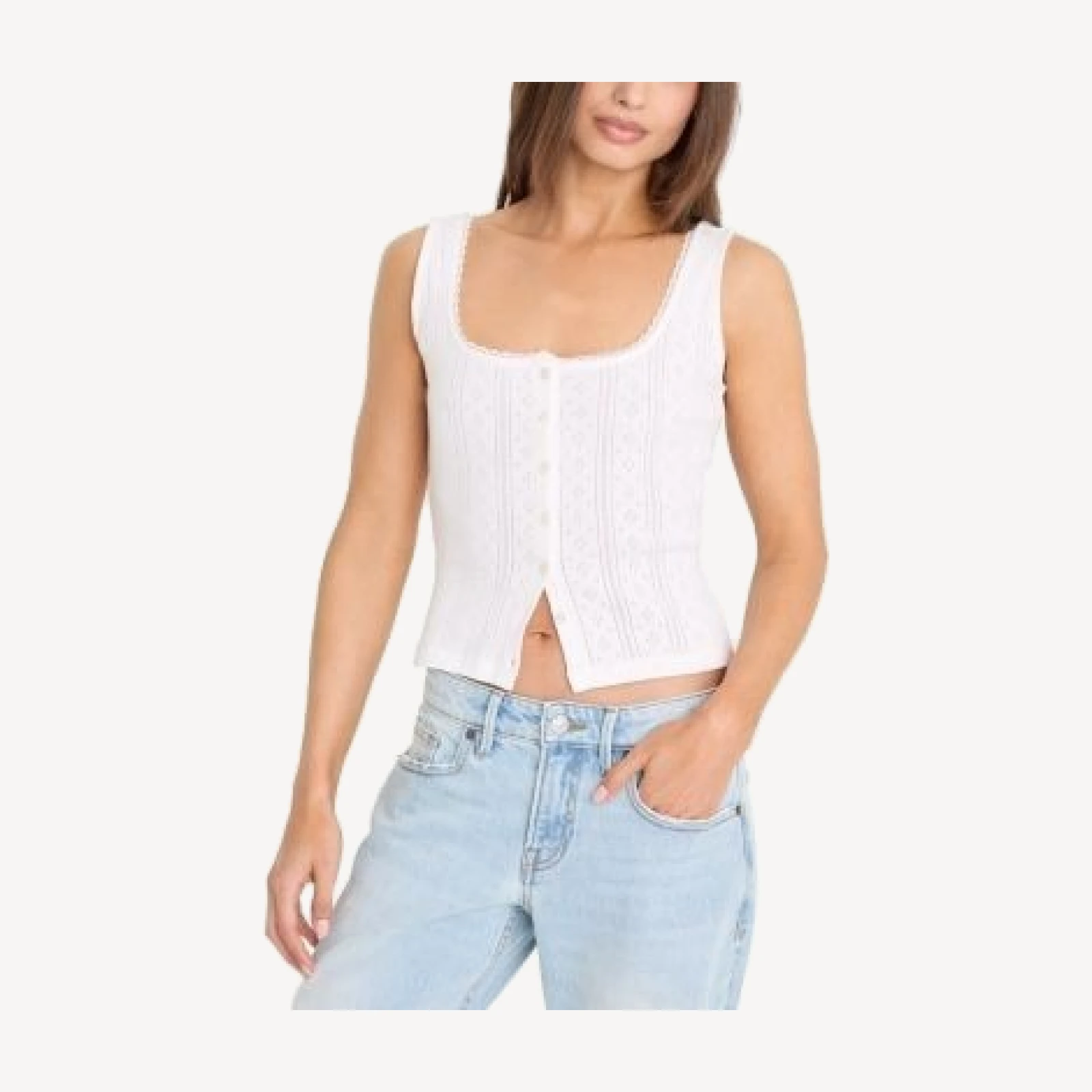 Good American The Pointelle Button Down Tank Top
