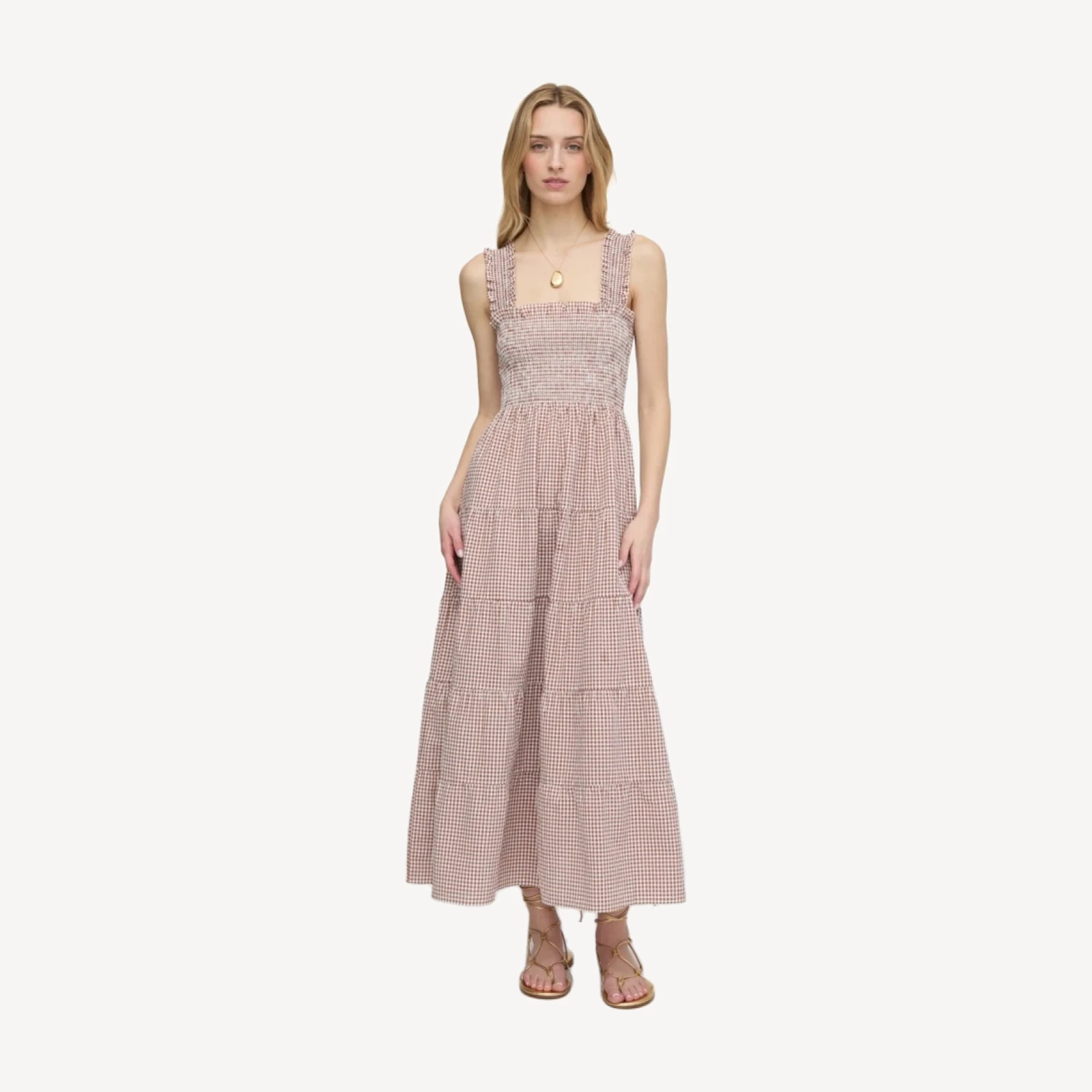 The Goldie Nap Dress - Cognac Gingham