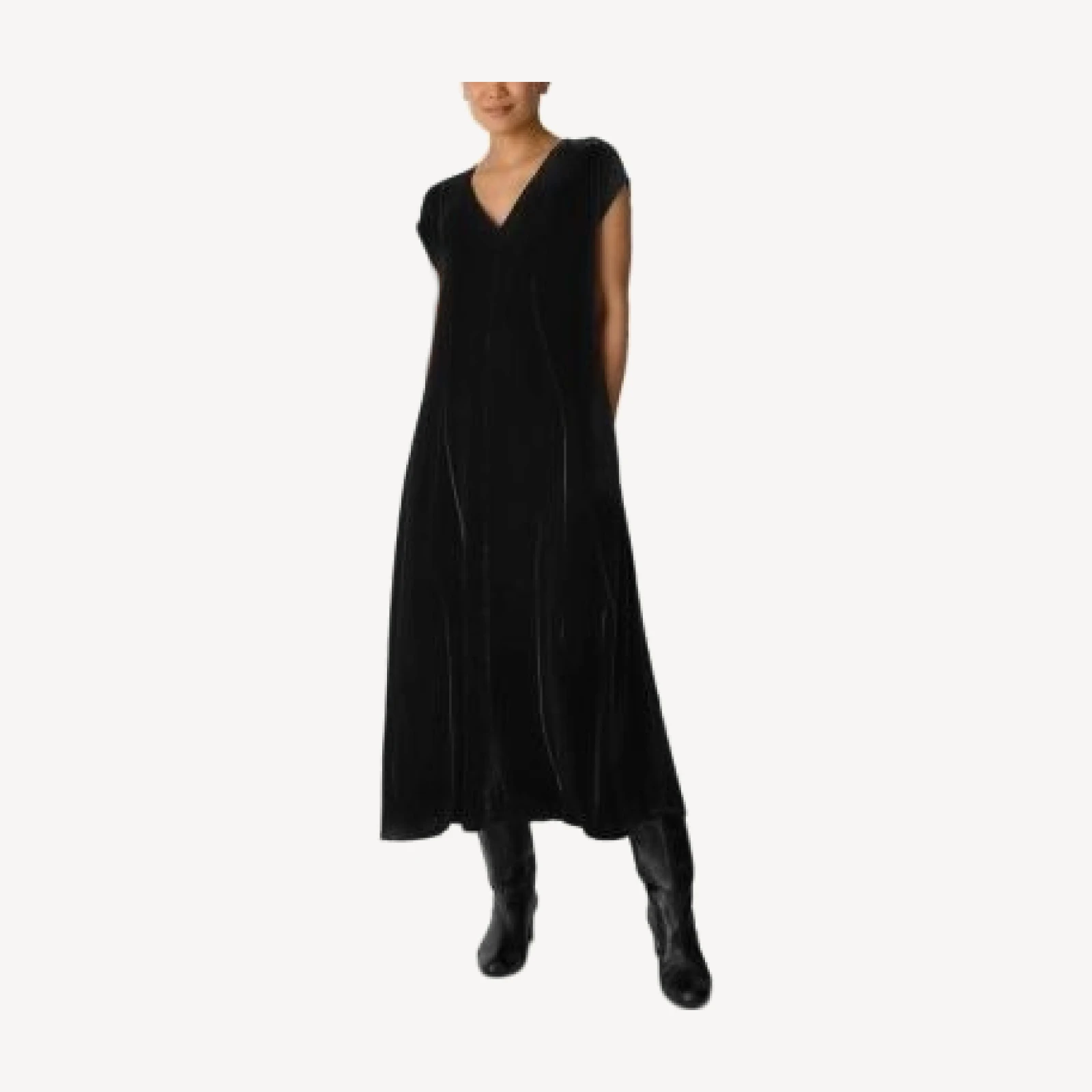 Eileen Fisher V Neck Cap Sleeve Velvet Dress