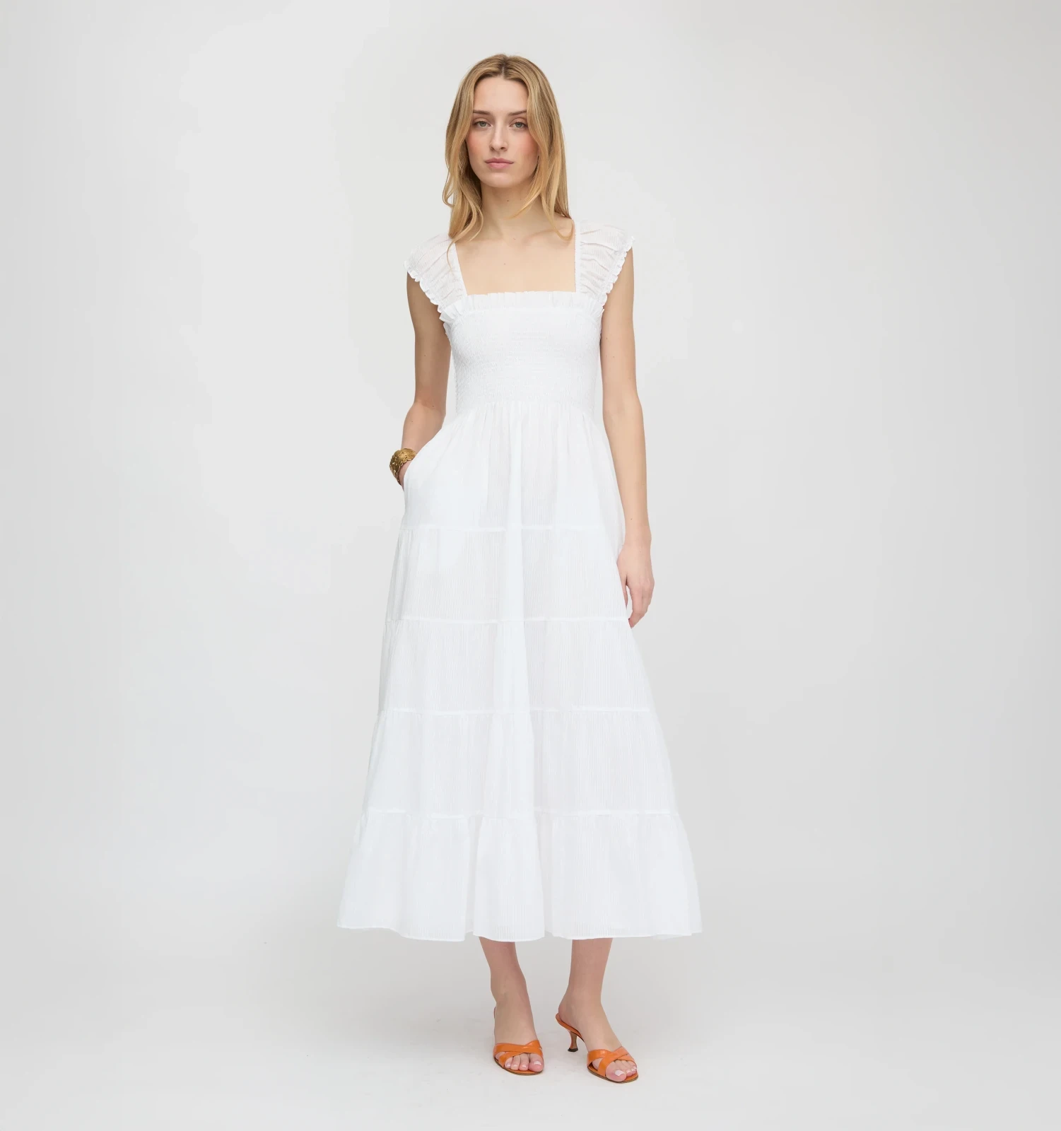 The Stella Nap Dress - White Shadow Stripe