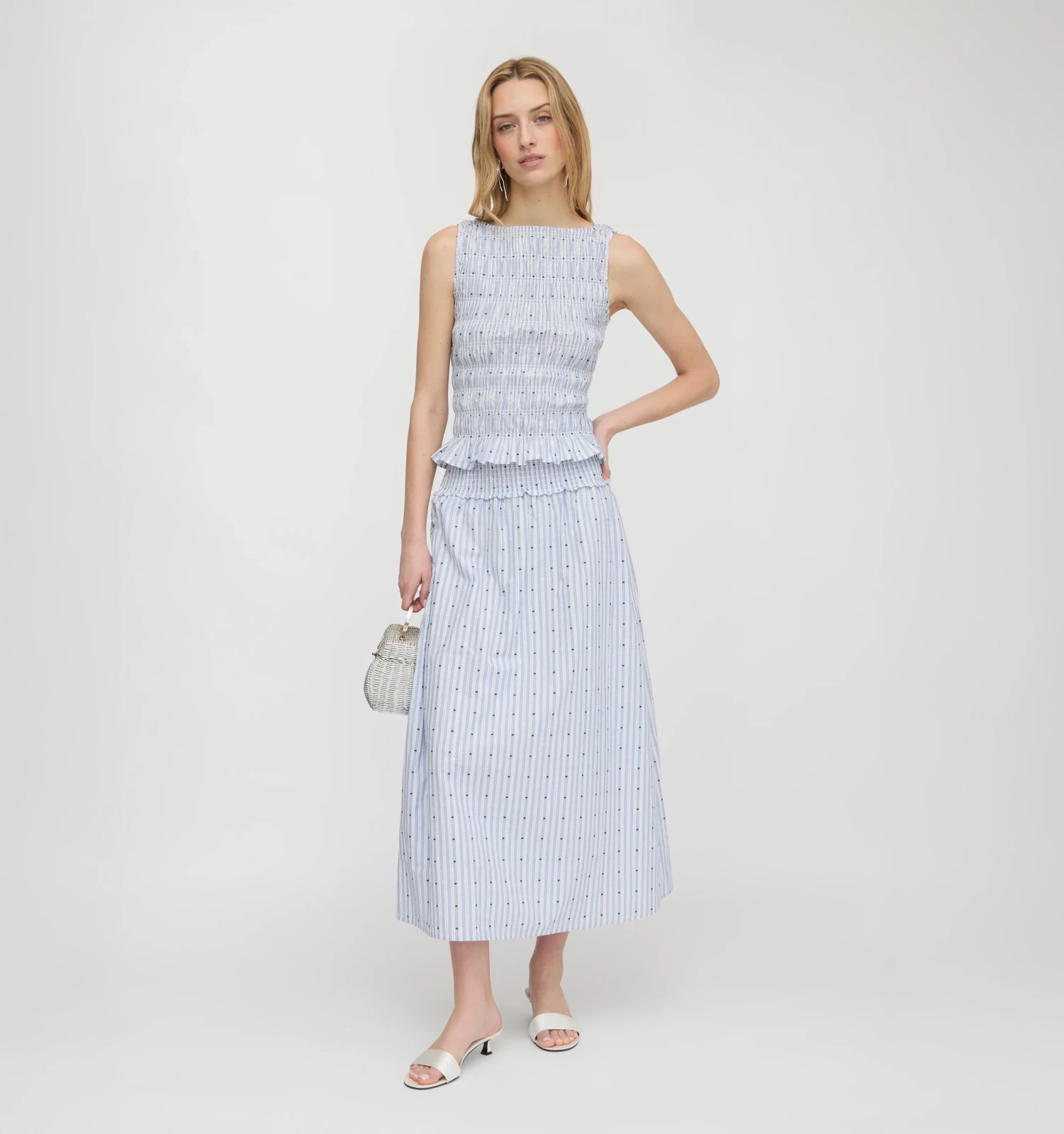 The Delphine Nap Skirt - Blue Swiss Dot