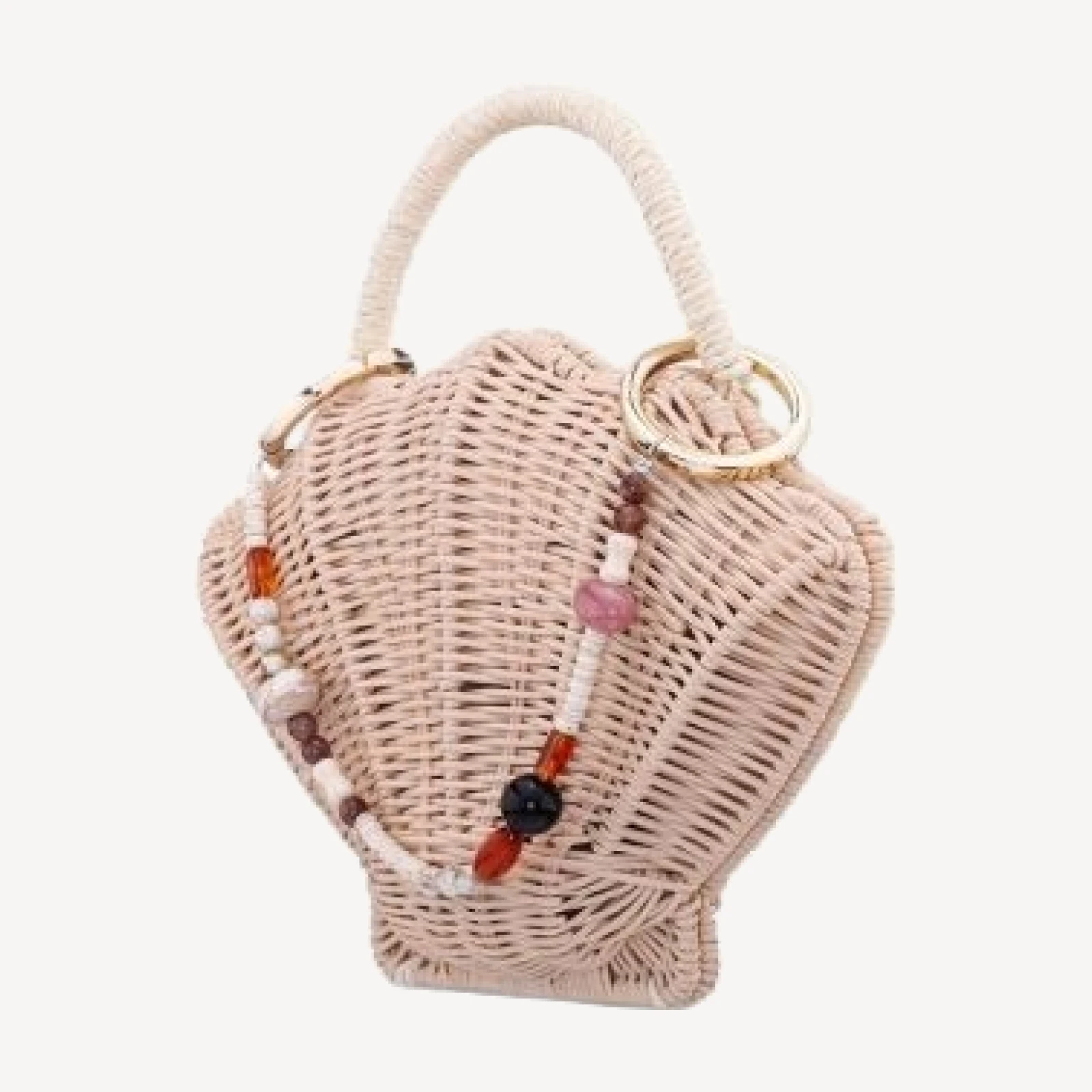 Aqua Small Shell Shaped Rattan Clutch - Exclusive