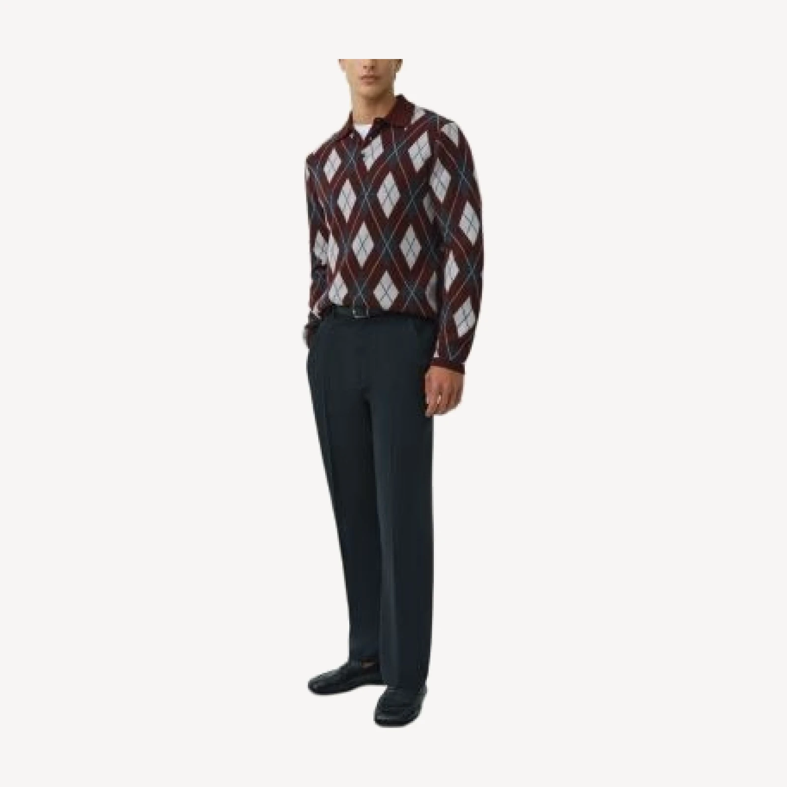 Simkhai Callum Argyle Cashmere Long Sleeve Polo
