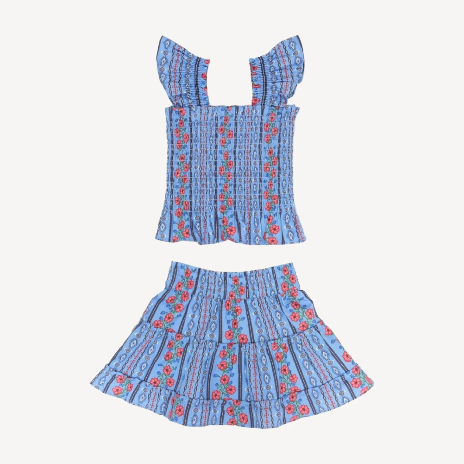 The Tiny Paz Nap Set - Blue Floral Batik Stripe