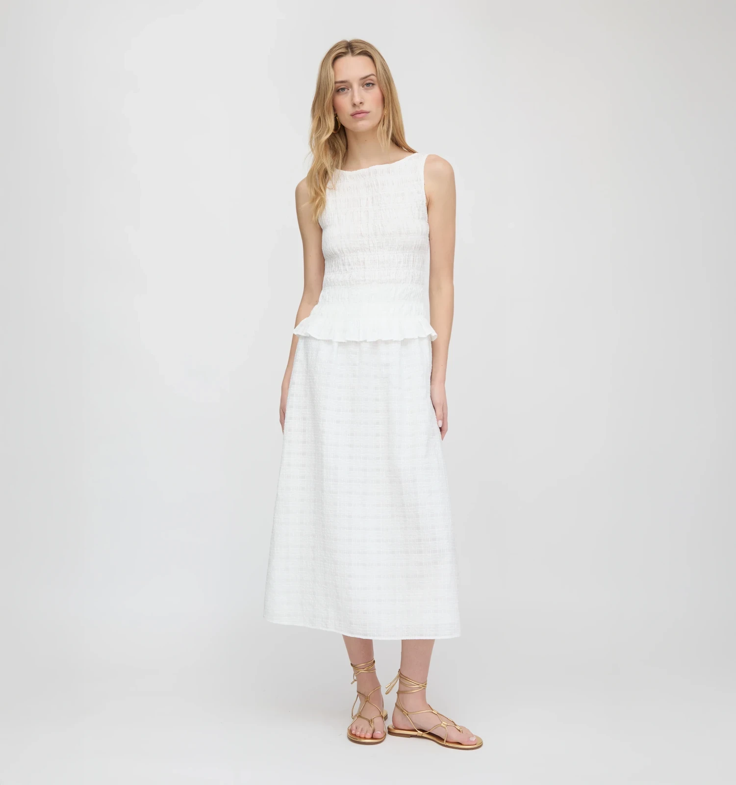The Delphine Nap Skirt - White Crinkle Check