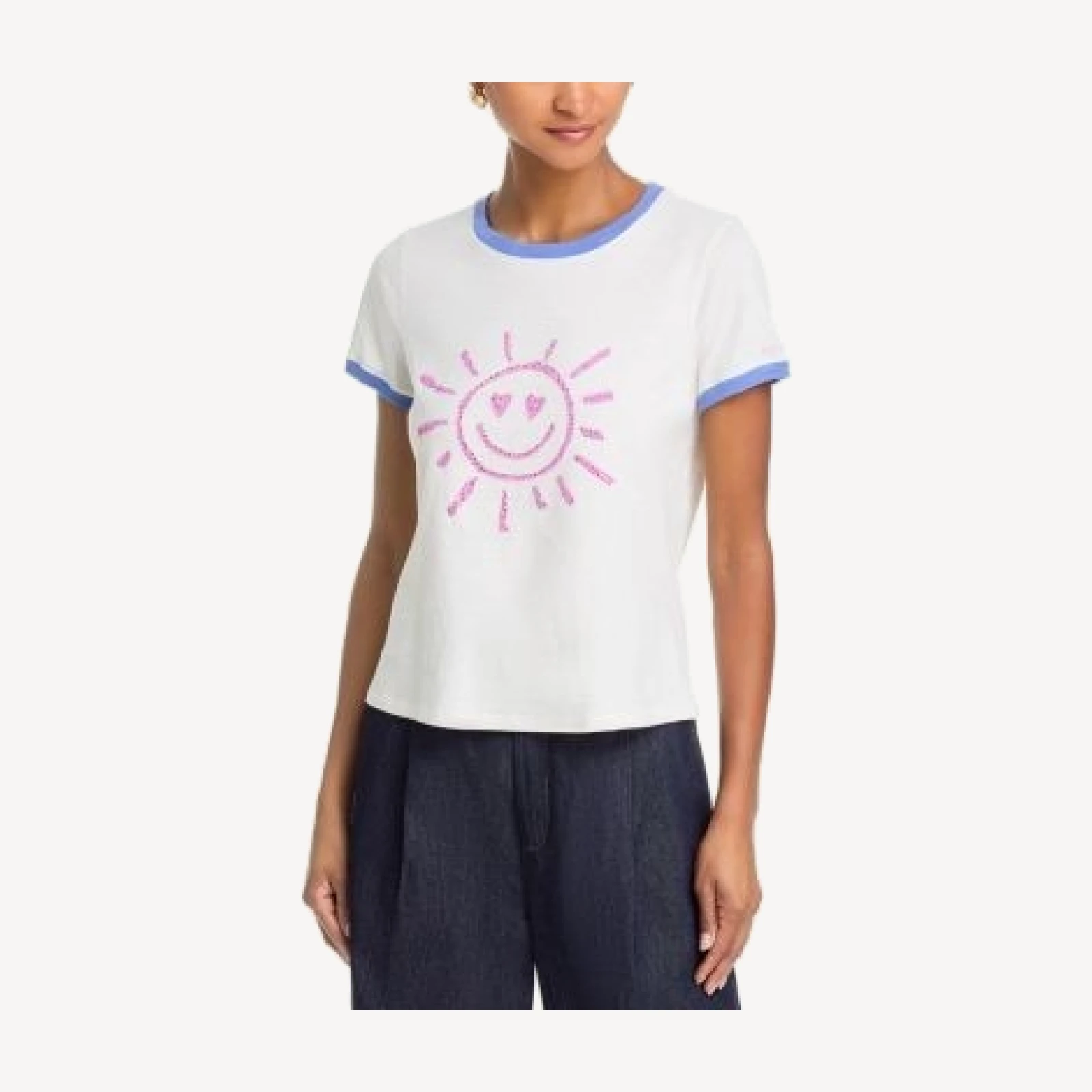 Cinq a Sept Rhinestone Smiling Sun Shrunken Ringer Tee