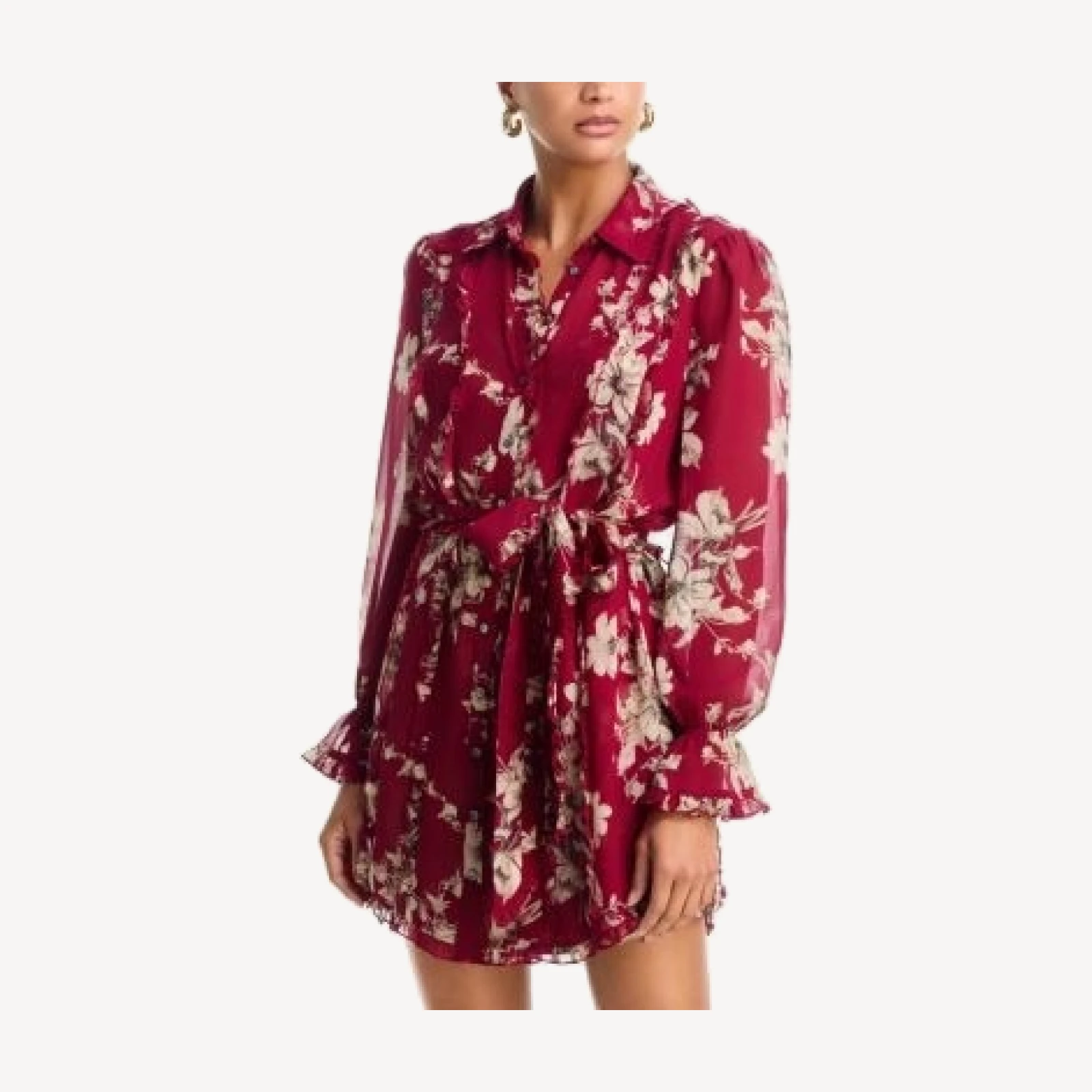 Cinq a Sept Hand Sketched Floral Shirt Dress