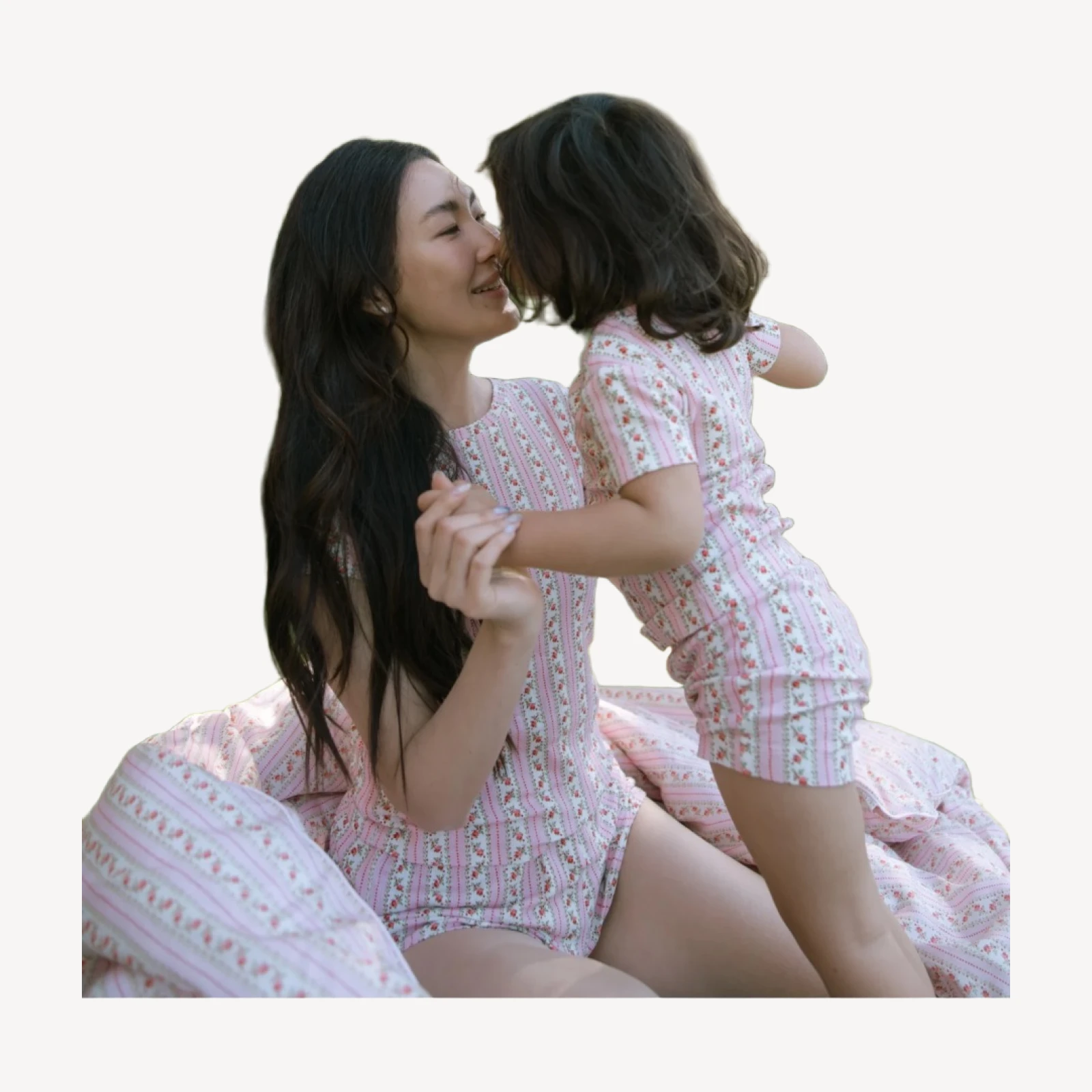 The Tiny Lou Pointelle PJ Set - Pink Floral Dot Stripe