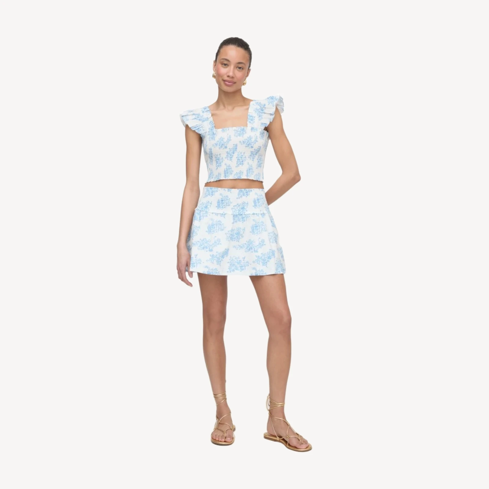 Roller Rabbit x Hill House Cropped Paz Top - Blue Sherwood Forest Monkey