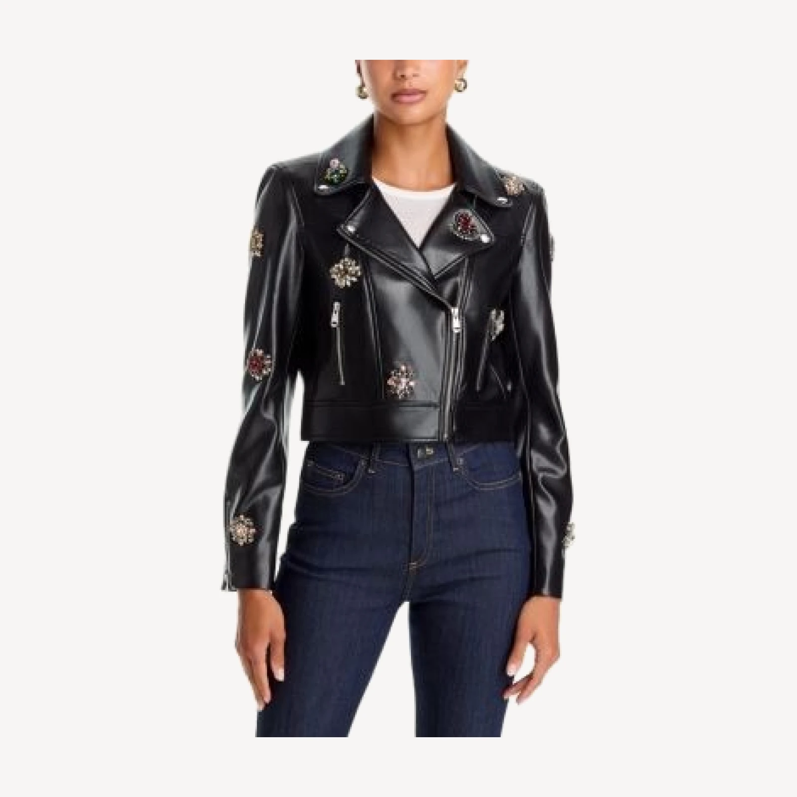 Cinq a Sept Genevieve Baroque Patches Faux Leather Jacket, photo 3