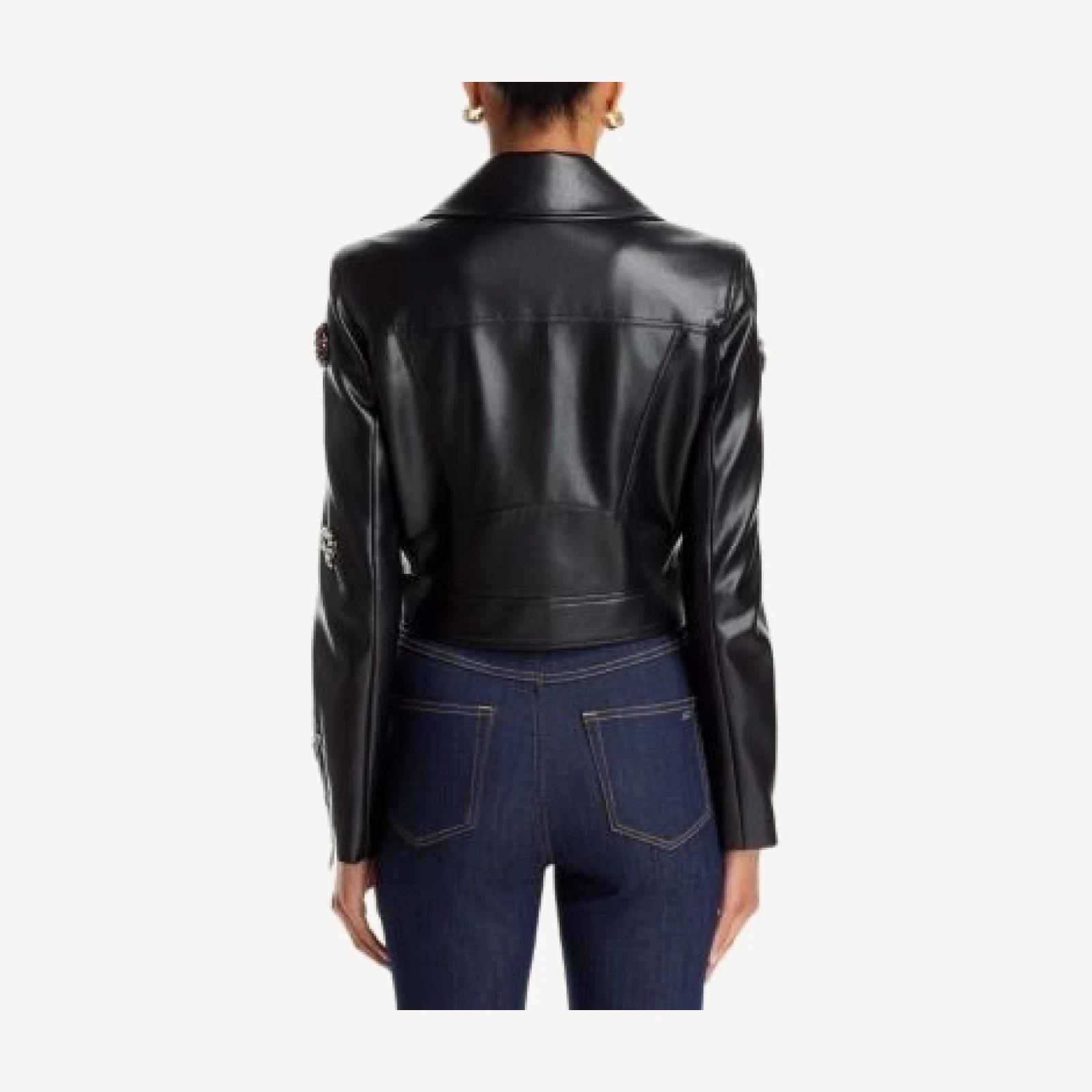 Cinq a Sept Genevieve Baroque Patches Faux Leather Jacket