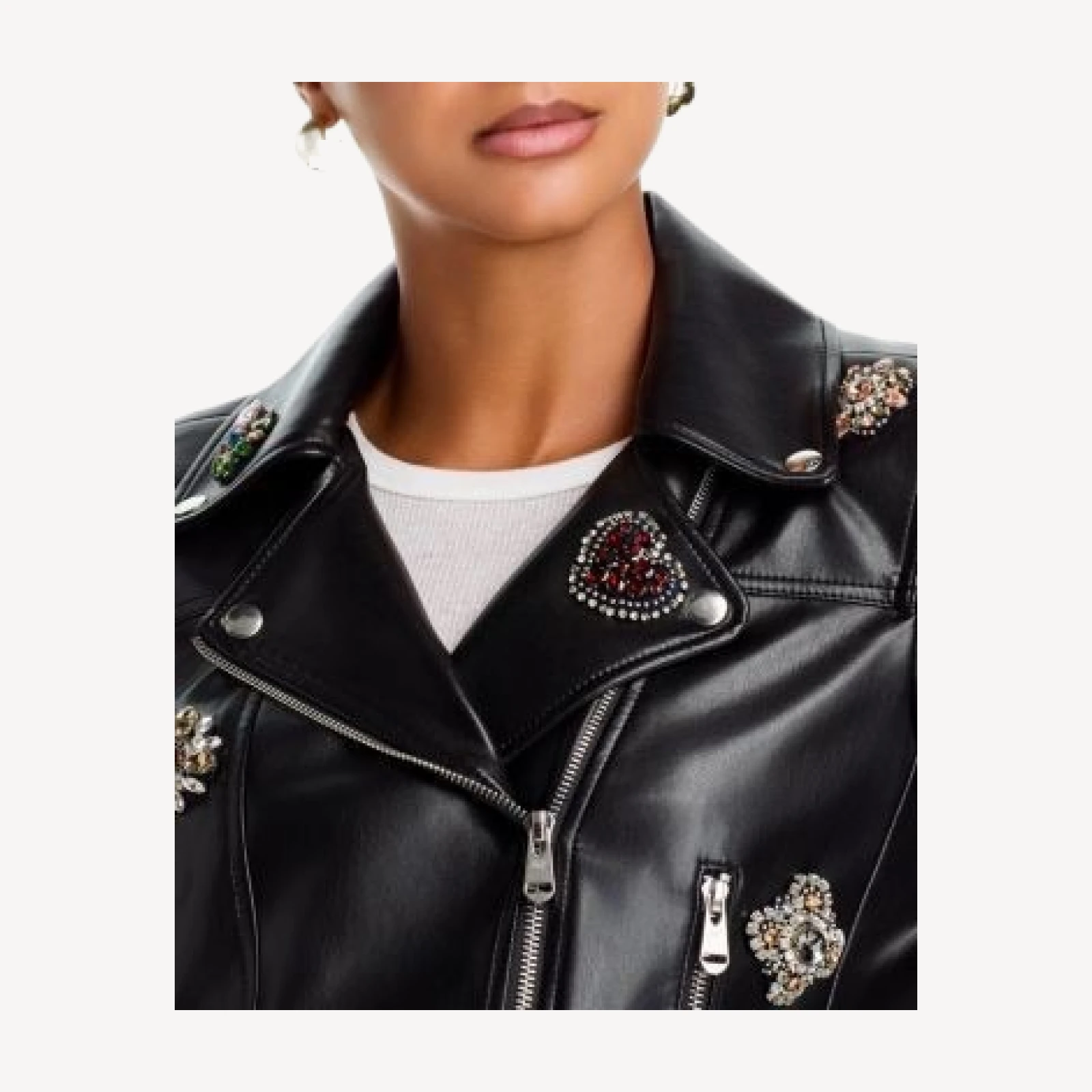 Cinq a Sept Genevieve Baroque Patches Faux Leather Jacket, photo 6