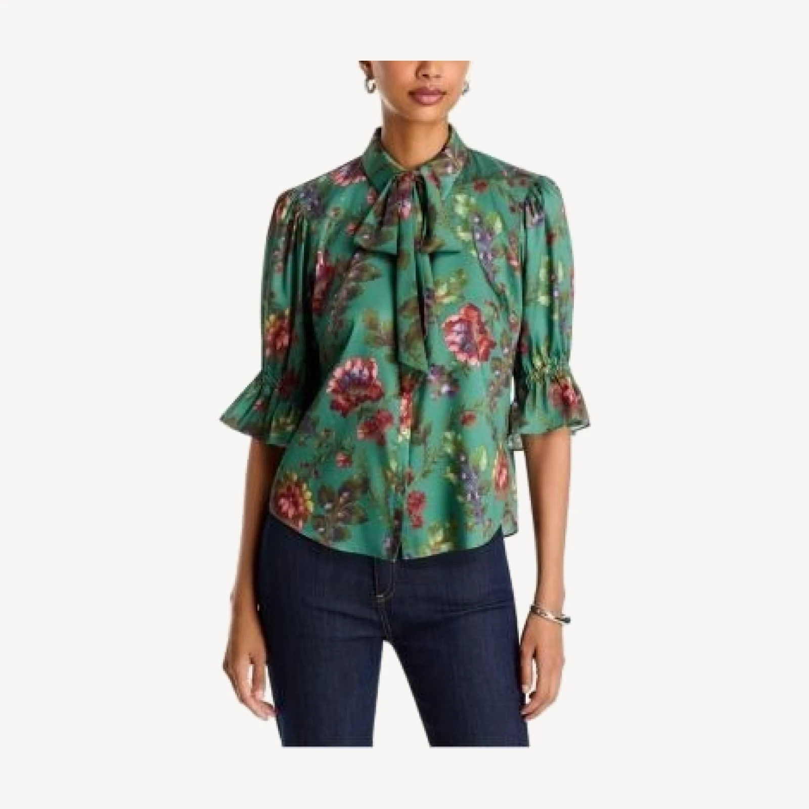 Cinq a Sept Fiona Printed Chiffon Bow Blouse