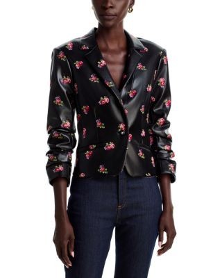 Cinq a Sept Khloe Tossed Roses Le Peti Faux Leather Blazer