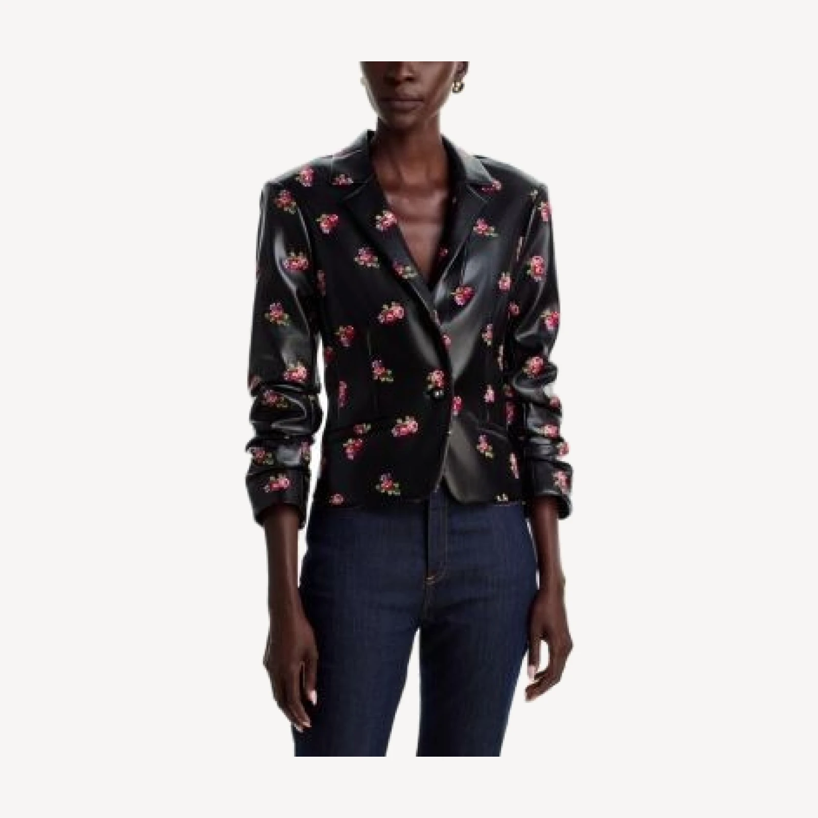 Cinq a Sept Khloe Tossed Roses Le Peti Faux Leather Blazer