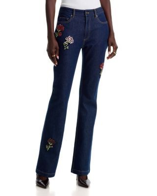 Cinq a Sept Rhinestone Roses Stevie High Rise Bootcut Jeans in Neptune Multi