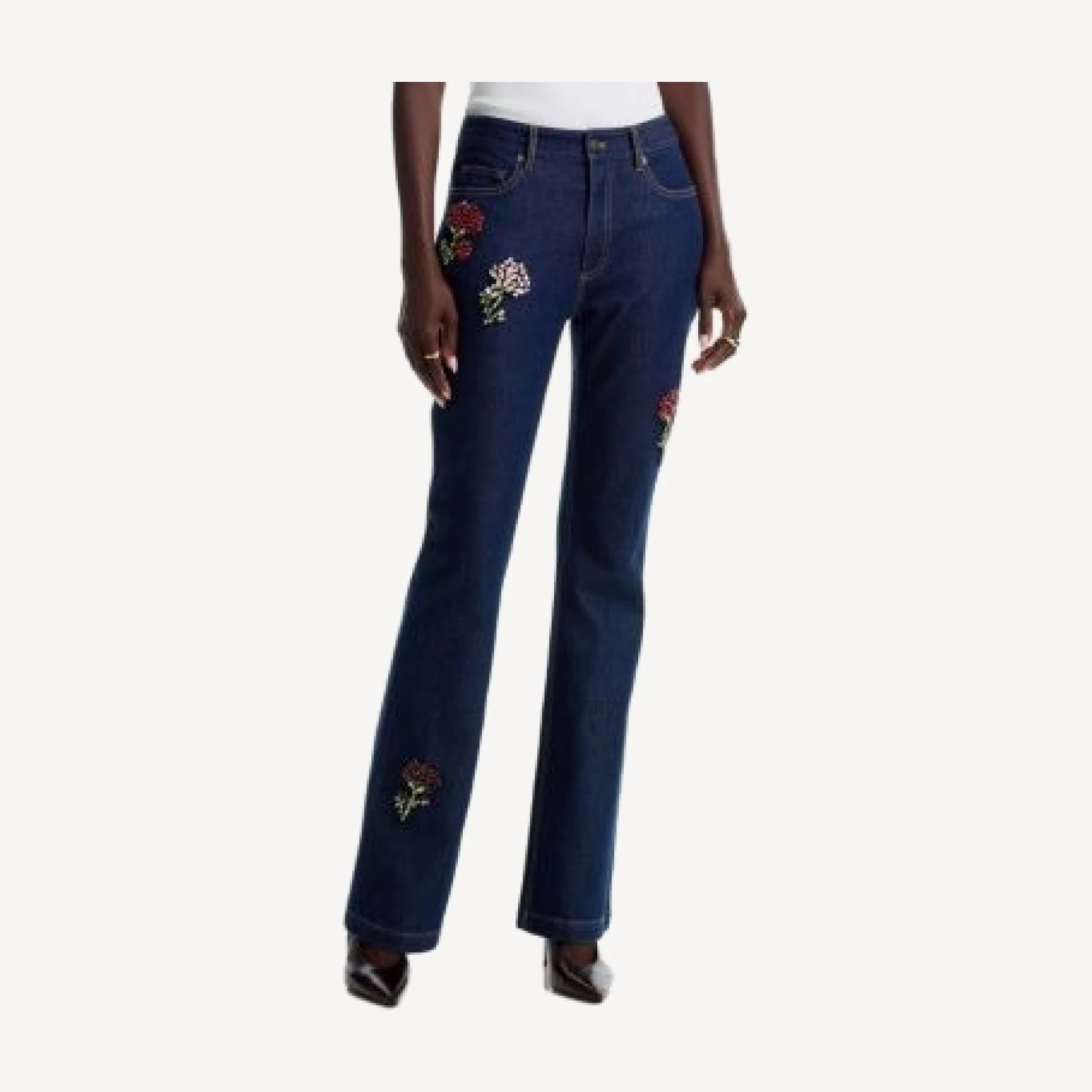 Cinq a Sept Rhinestone Roses Stevie High Rise Bootcut Jeans in Neptune Multi