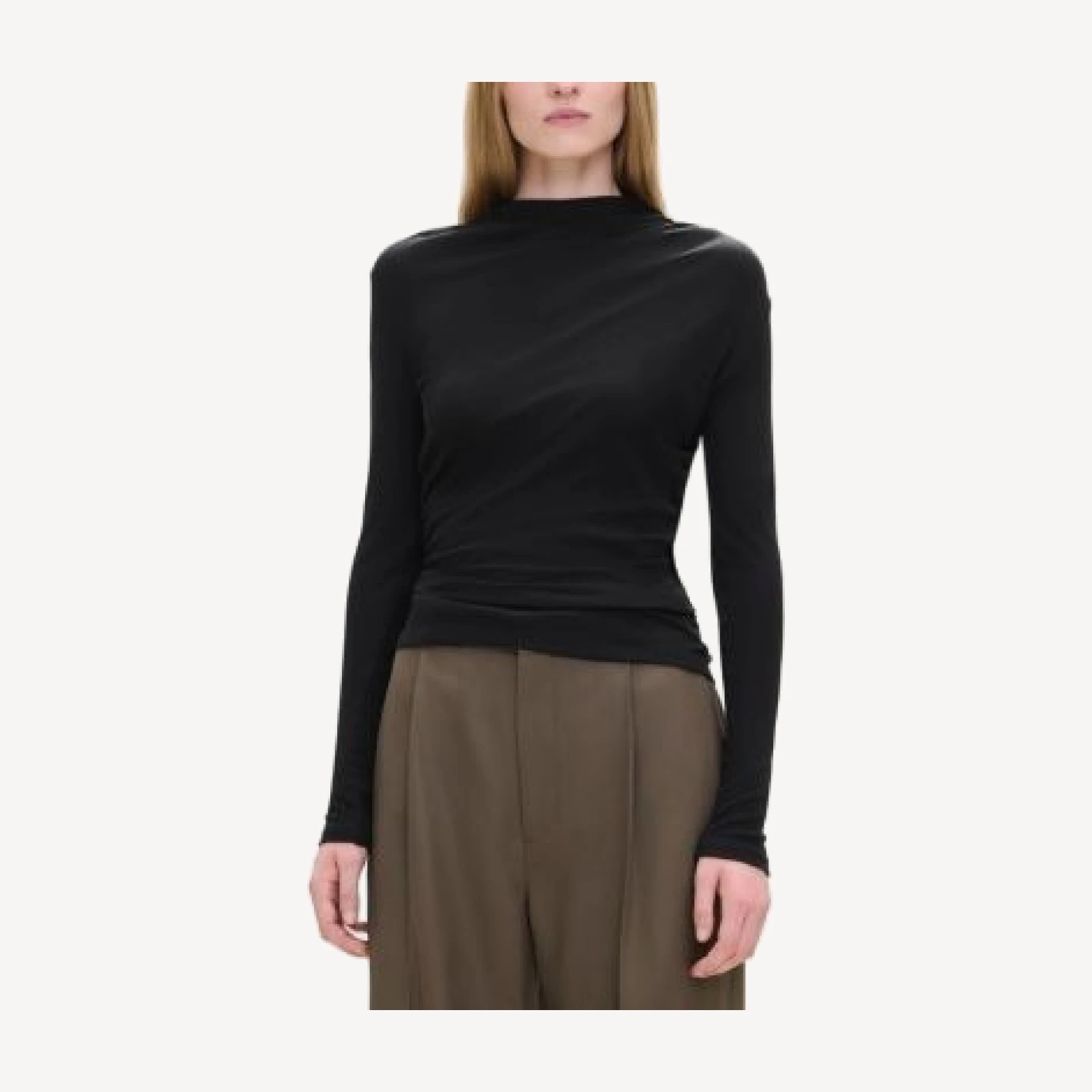 Theory High Neck Gathered Long Sleeve Tee