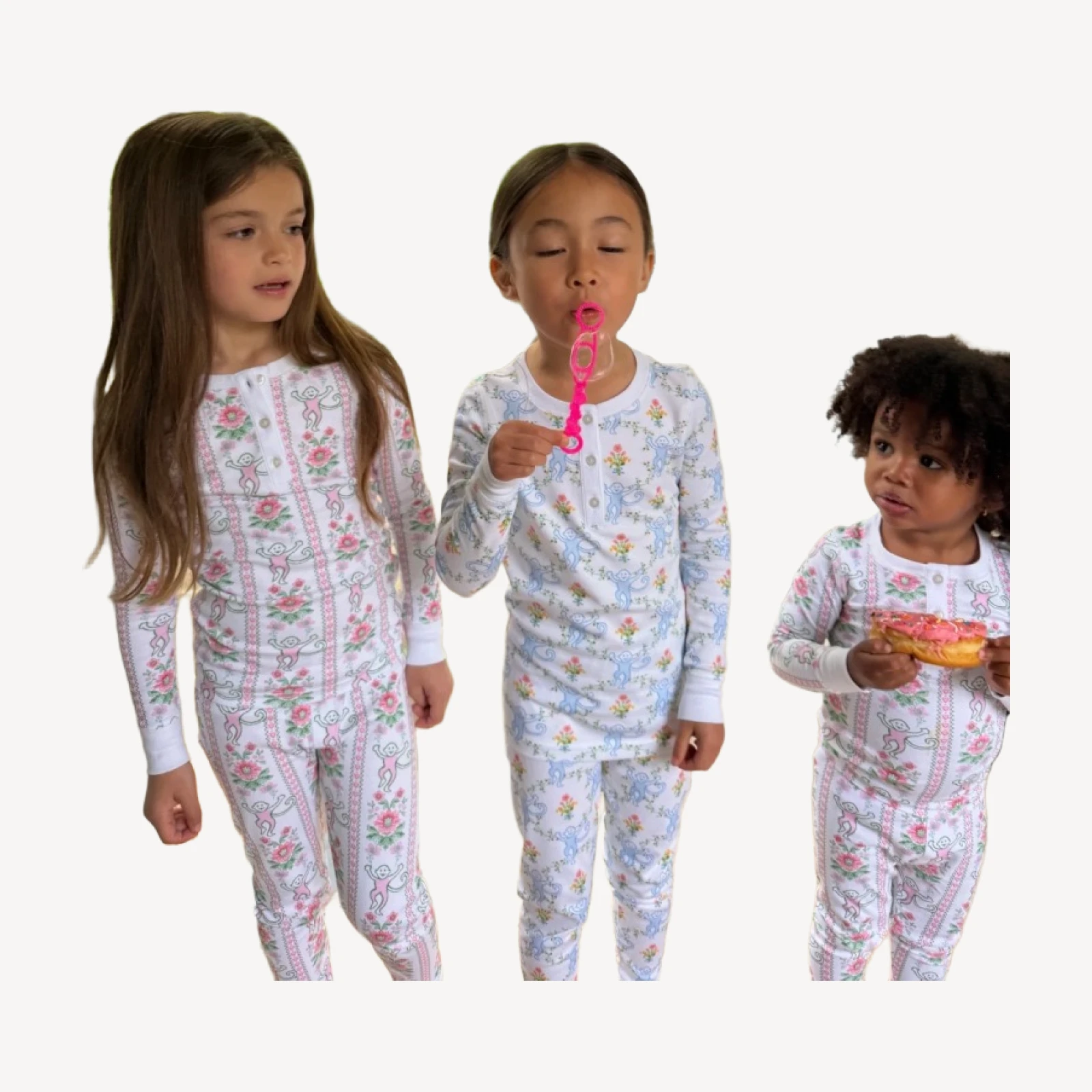 Roller Rabbit x Hill House Kids Pajamas - Pink Monkey Block Stripe