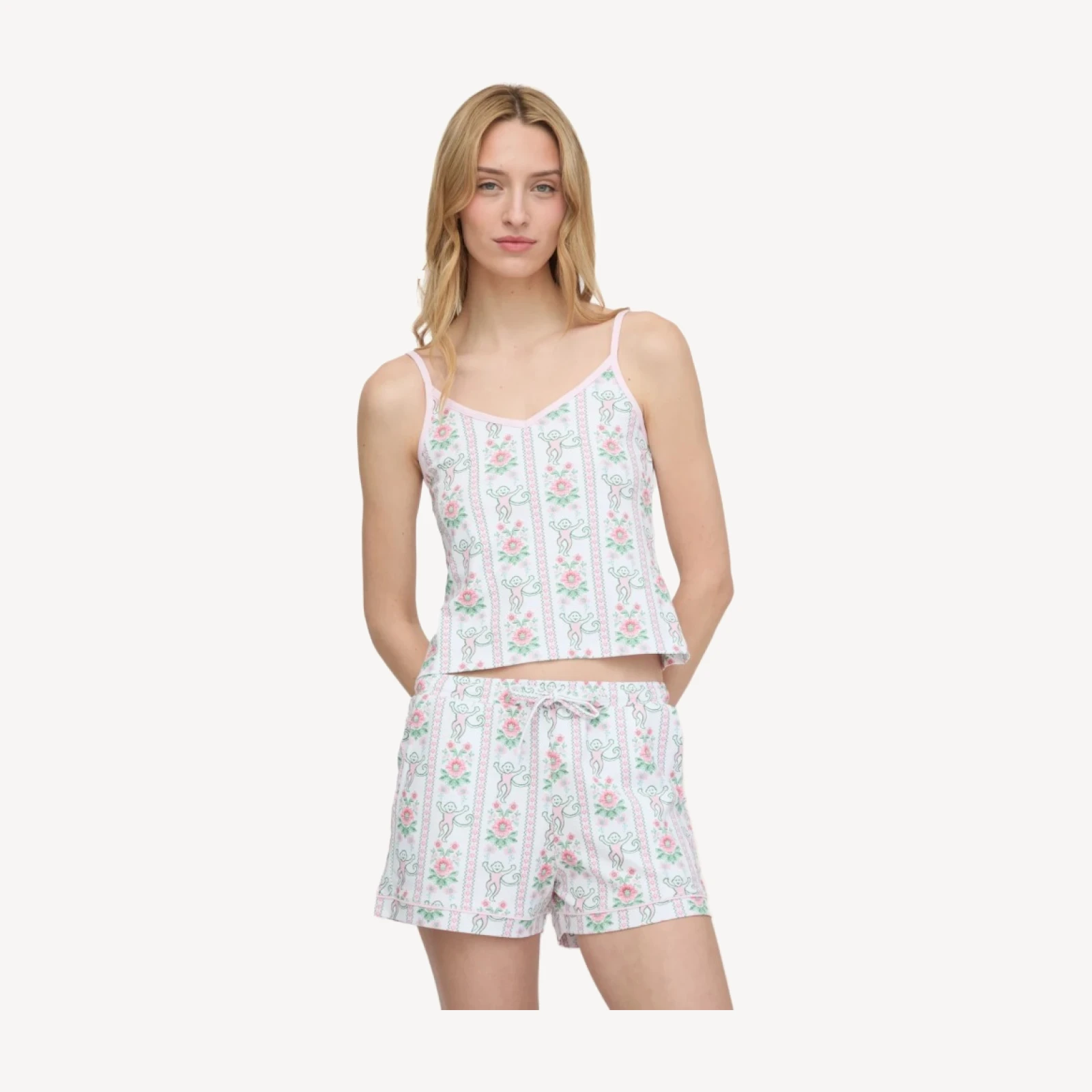 Roller Rabbit x Hill House Mischa Set - Pink Monkey Block Stripe