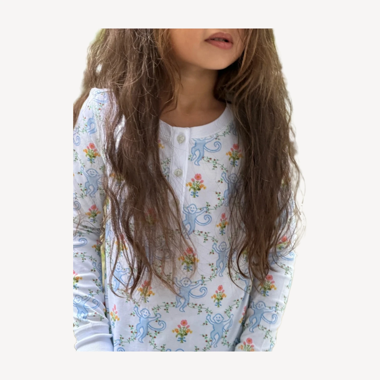 Roller Rabbit x Hill House Kids Pajamas - Blue Floral Monkey Trellis