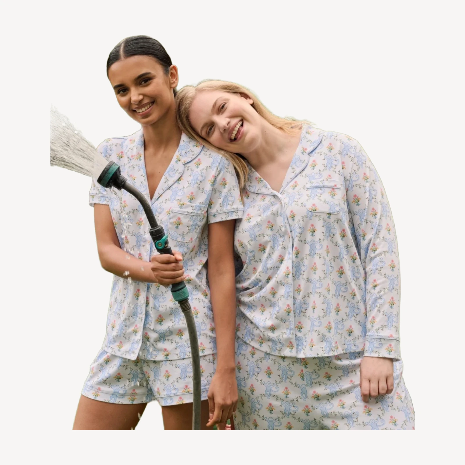 Roller Rabbit x Hill House Polo Pajamas - Blue Floral Monkey Trellis