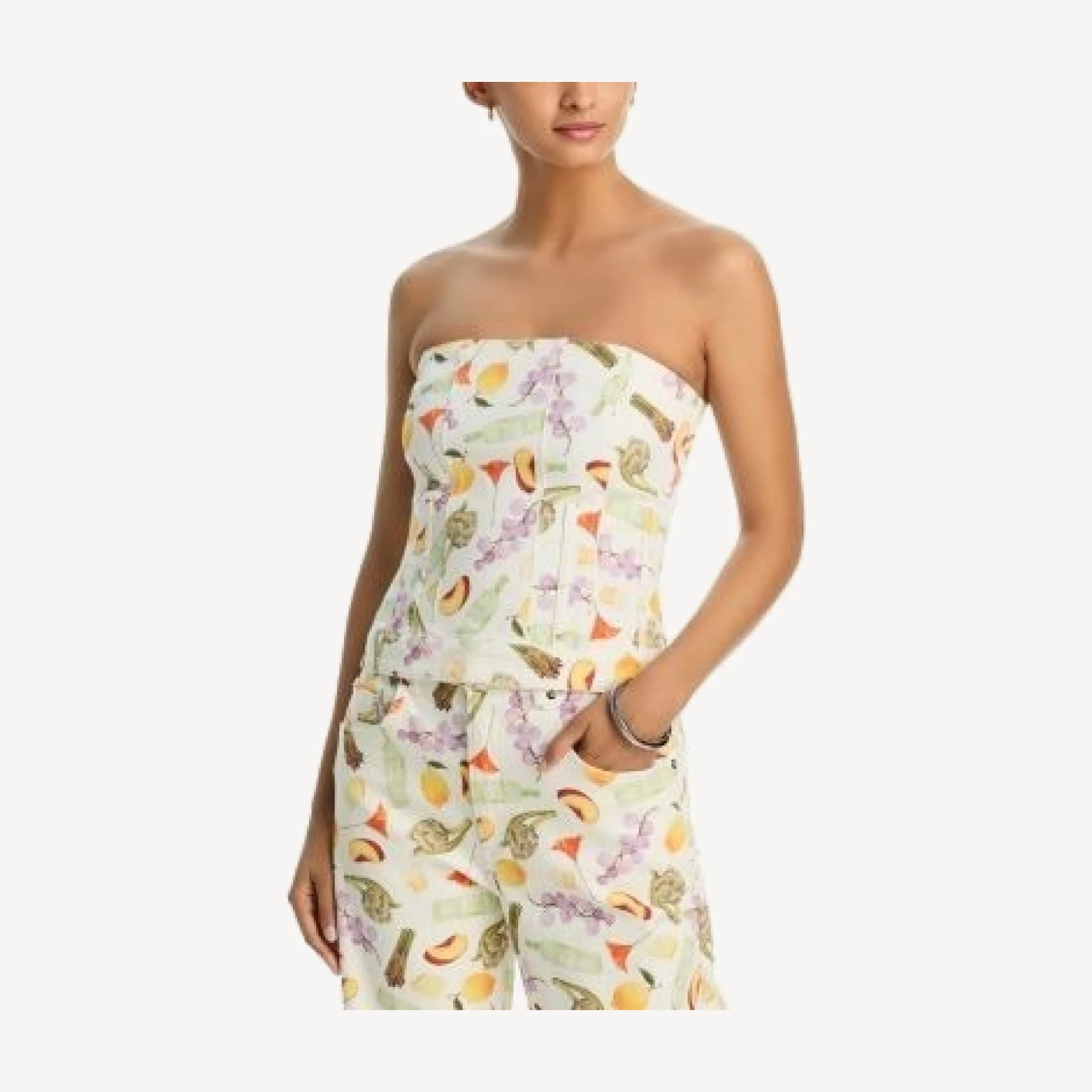 Aqua x Lisa Says Gah Printed Denim Strapless Top - Exclusive