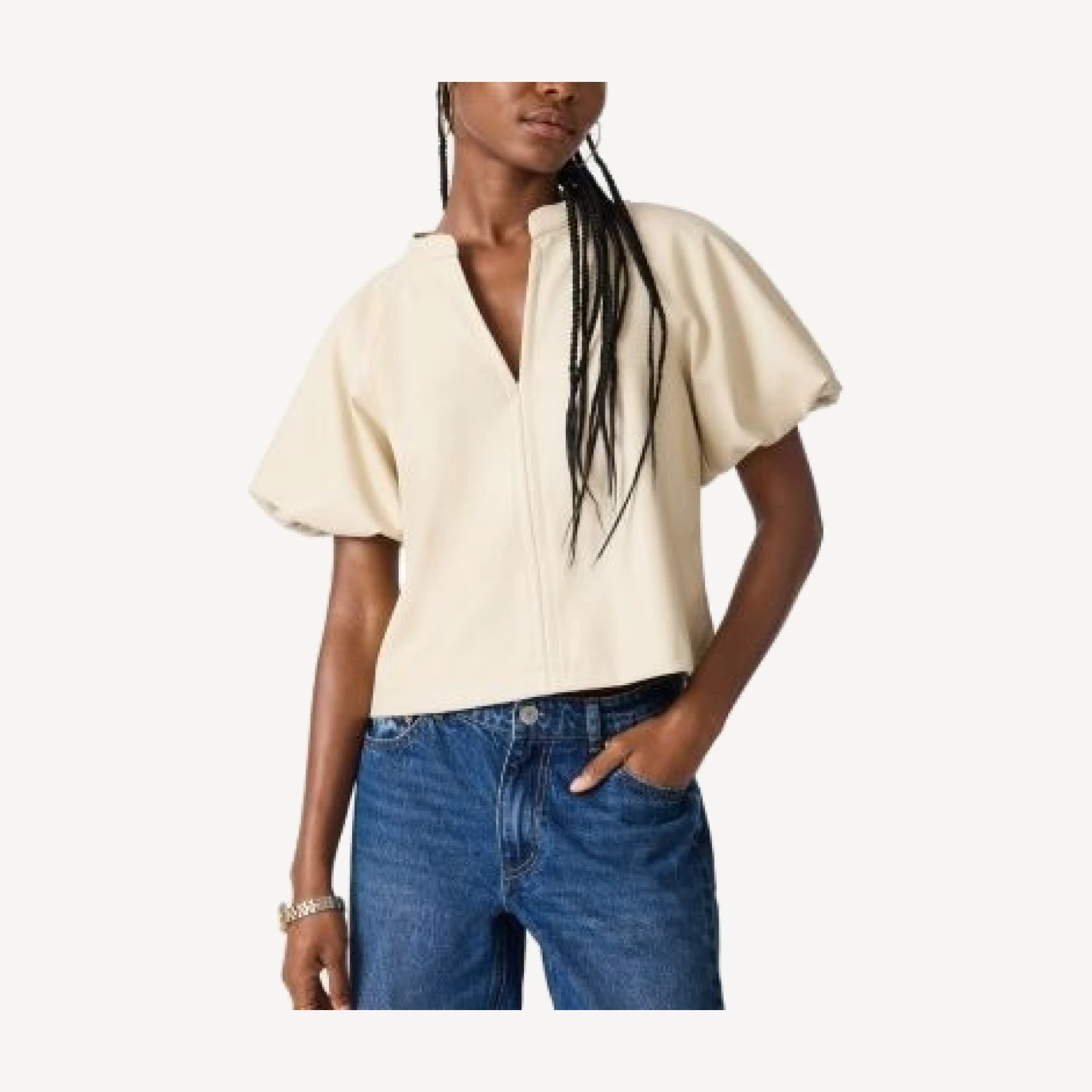 Steve Madden Cecila Faux Leather Puffed Sleeve Top
