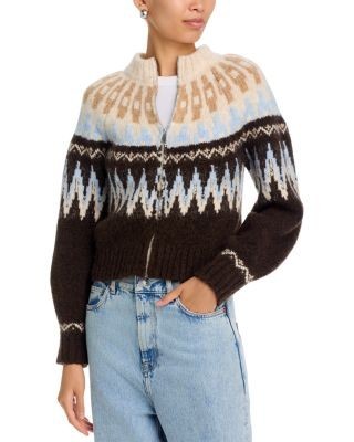 Aqua Fair Isle Zip Front Cardigan - Exclusive