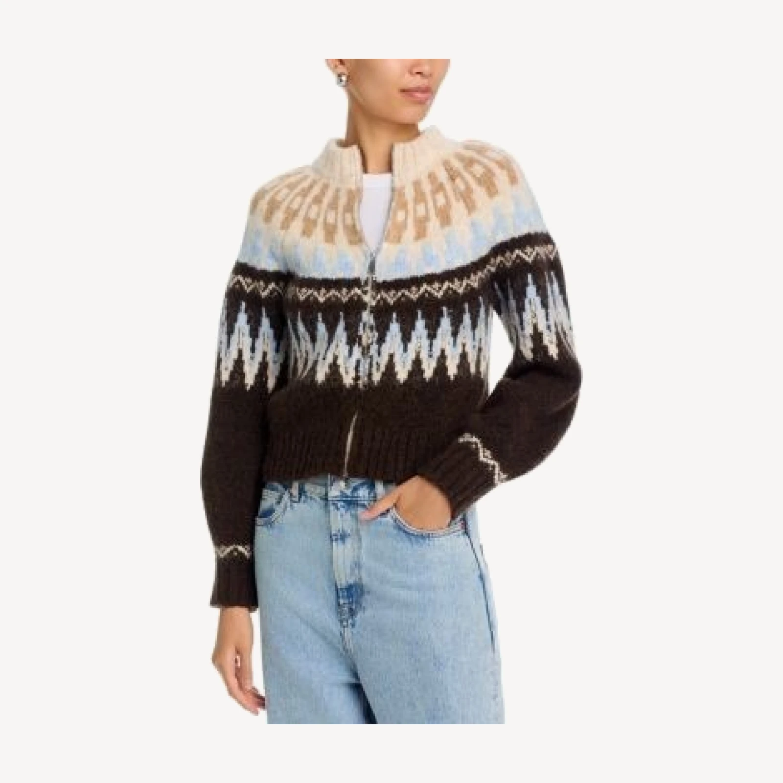 Aqua Fair Isle Zip Front Cardigan - Exclusive