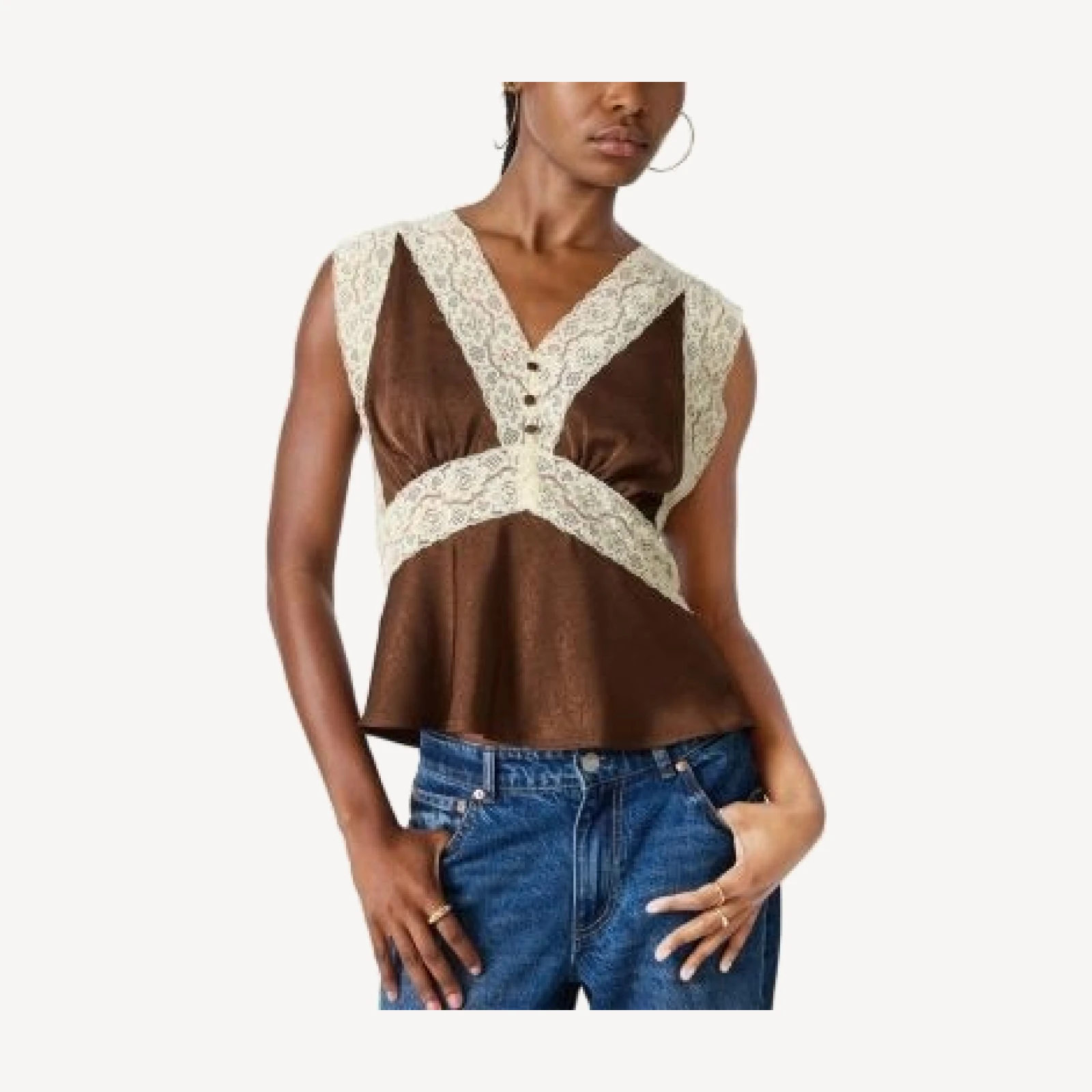 Steve Madden Elinor Sleeveless Lace Trim Top