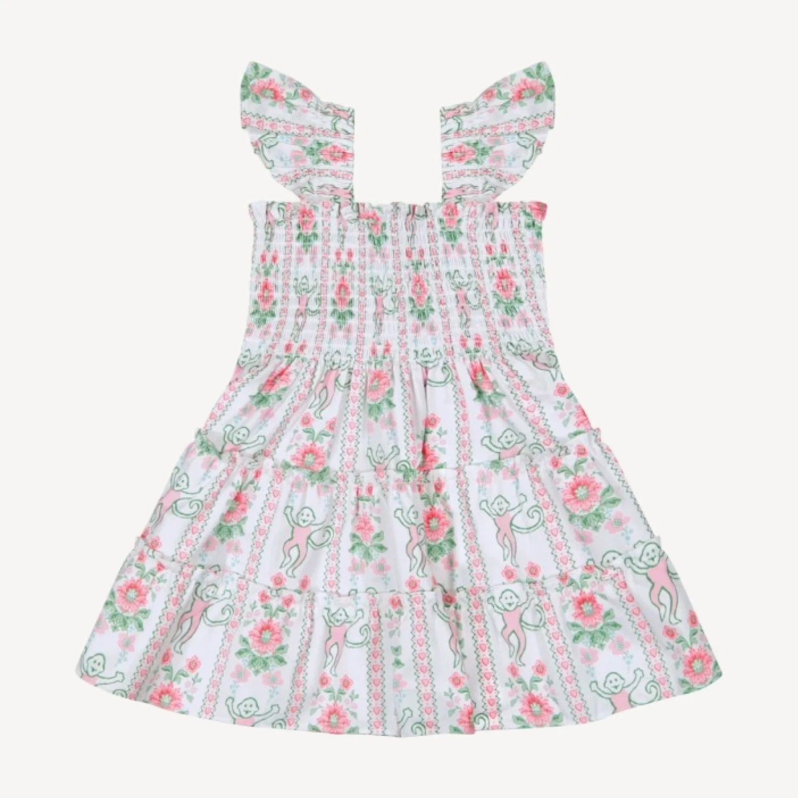 Roller Rabbit x Hill House Baby Ellie Nap Dress - Pink Monkey Block Stripe