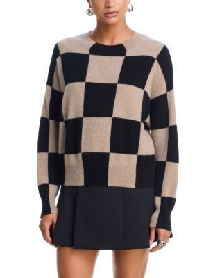 Aqua 100% Cashmere Brushed Cashmere Cropped Check Sweater - Exclusive
