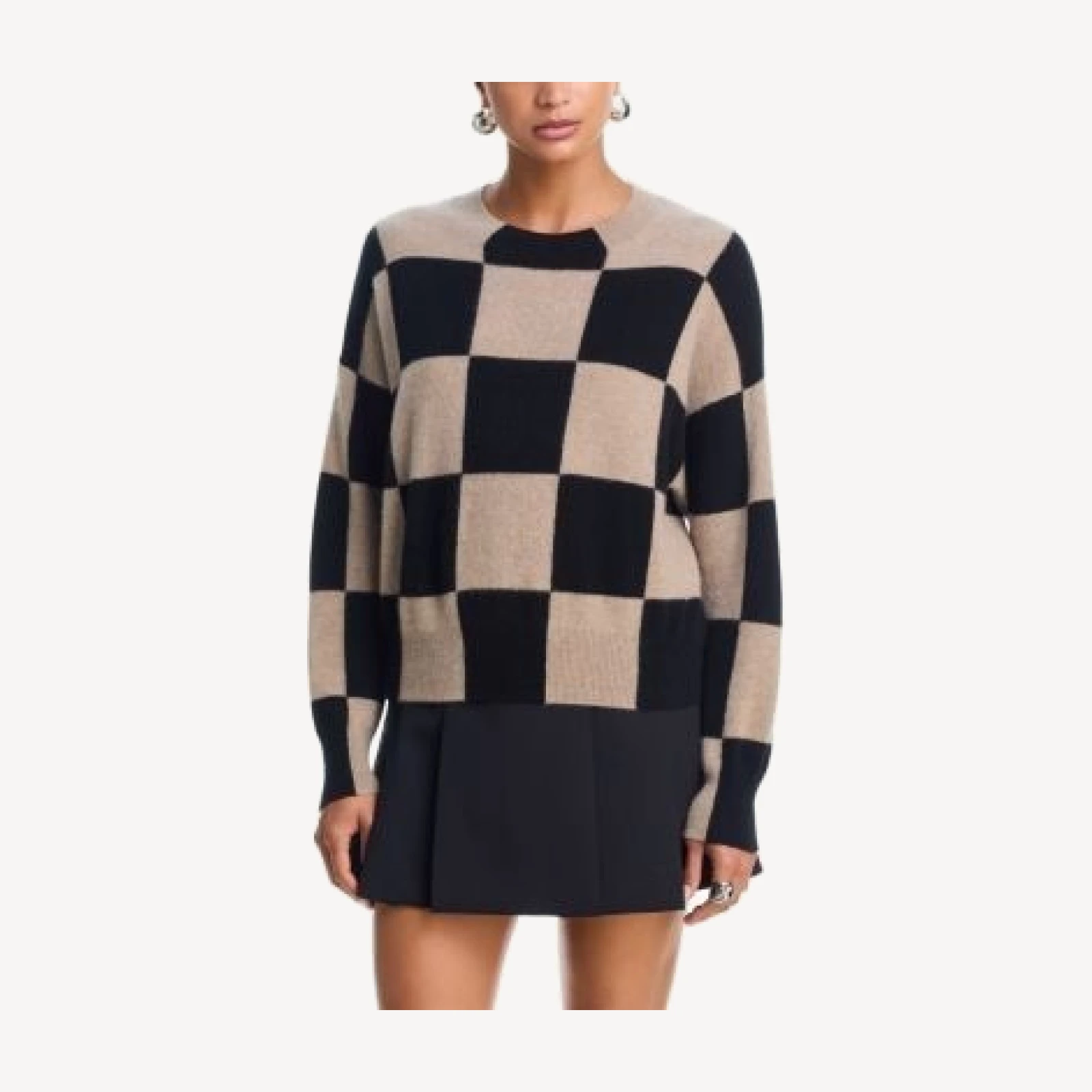 Aqua 100% Cashmere Brushed Cashmere Cropped Check Sweater - Exclusive