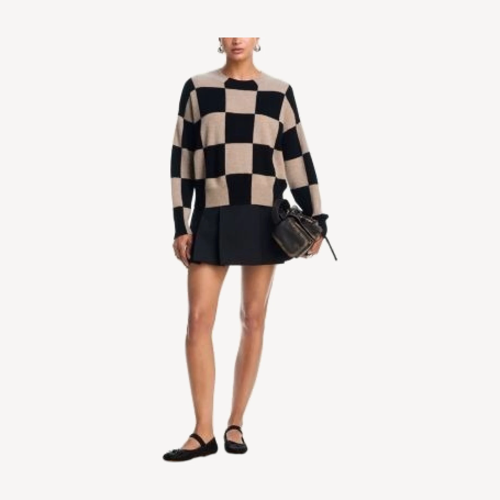 Aqua 100% Cashmere Brushed Cashmere Cropped Check Sweater - Exclusive