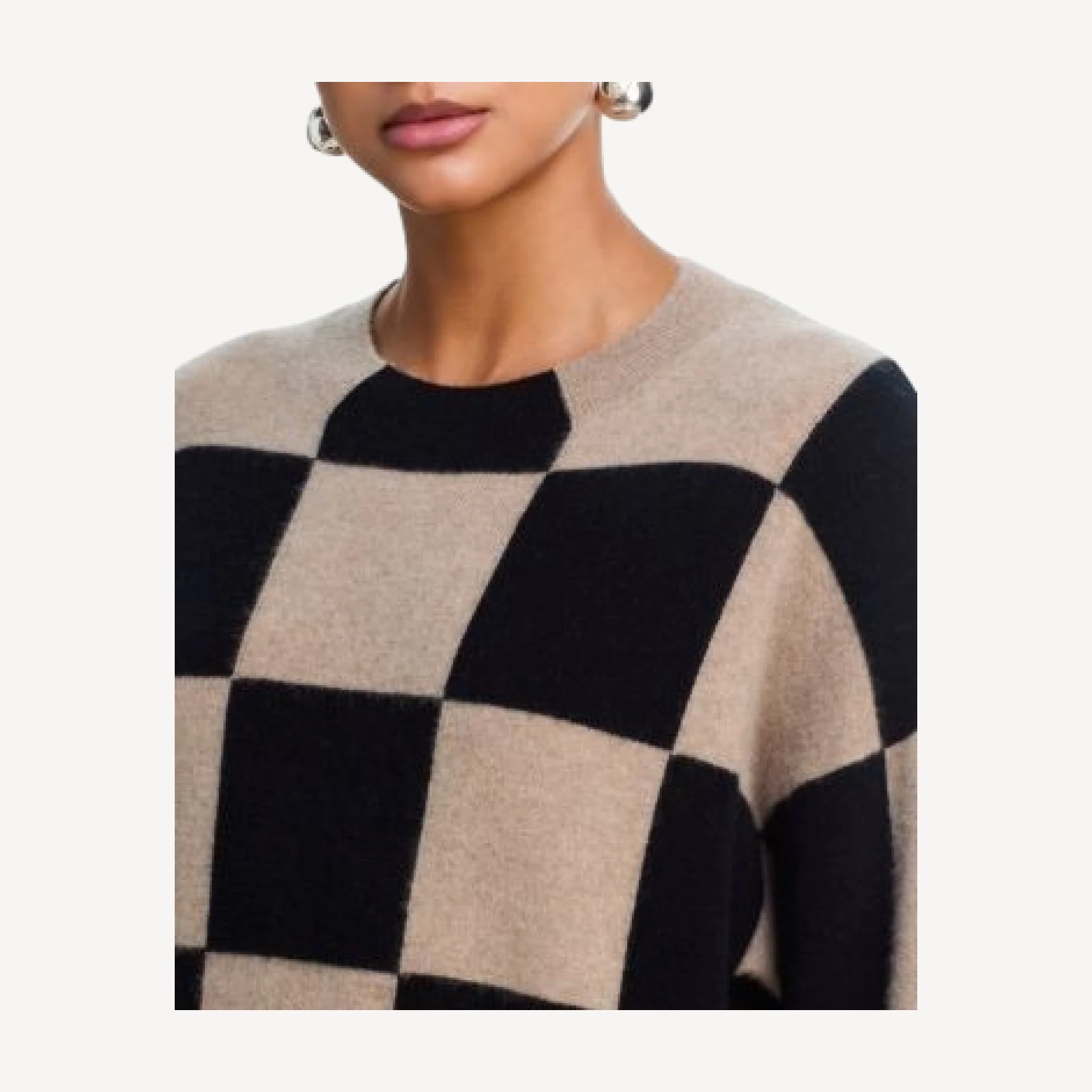 Aqua 100% Cashmere Brushed Cashmere Cropped Check Sweater - Exclusive