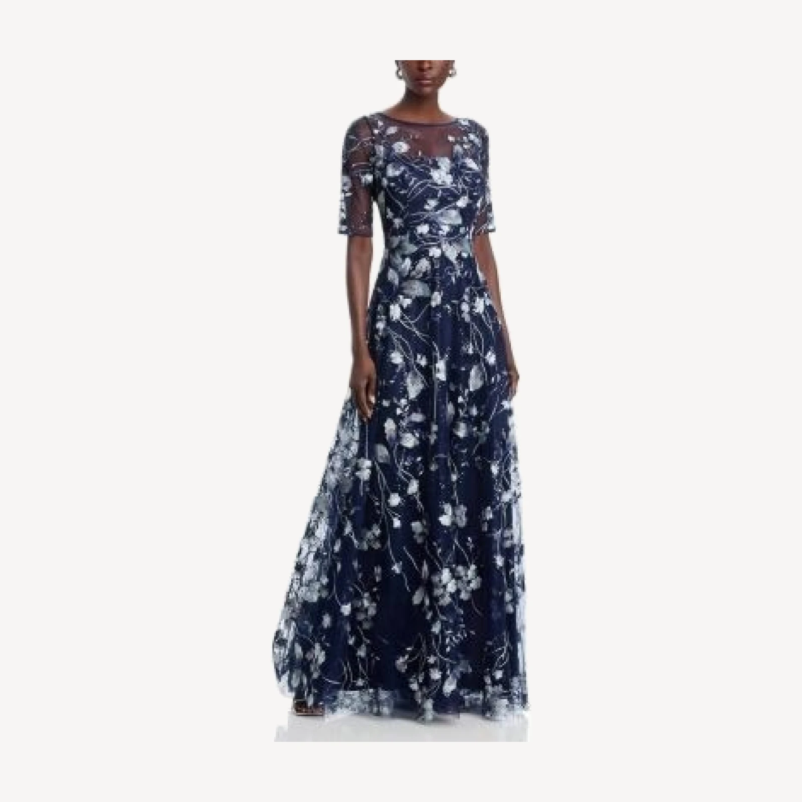 Teri Jon by Rickie Freeman Floral Embroidered Gown