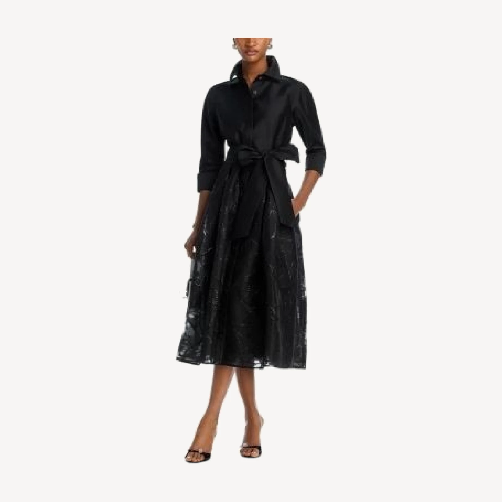 Teri Jon by Rickie Freeman Mixed Media Shirt Dress